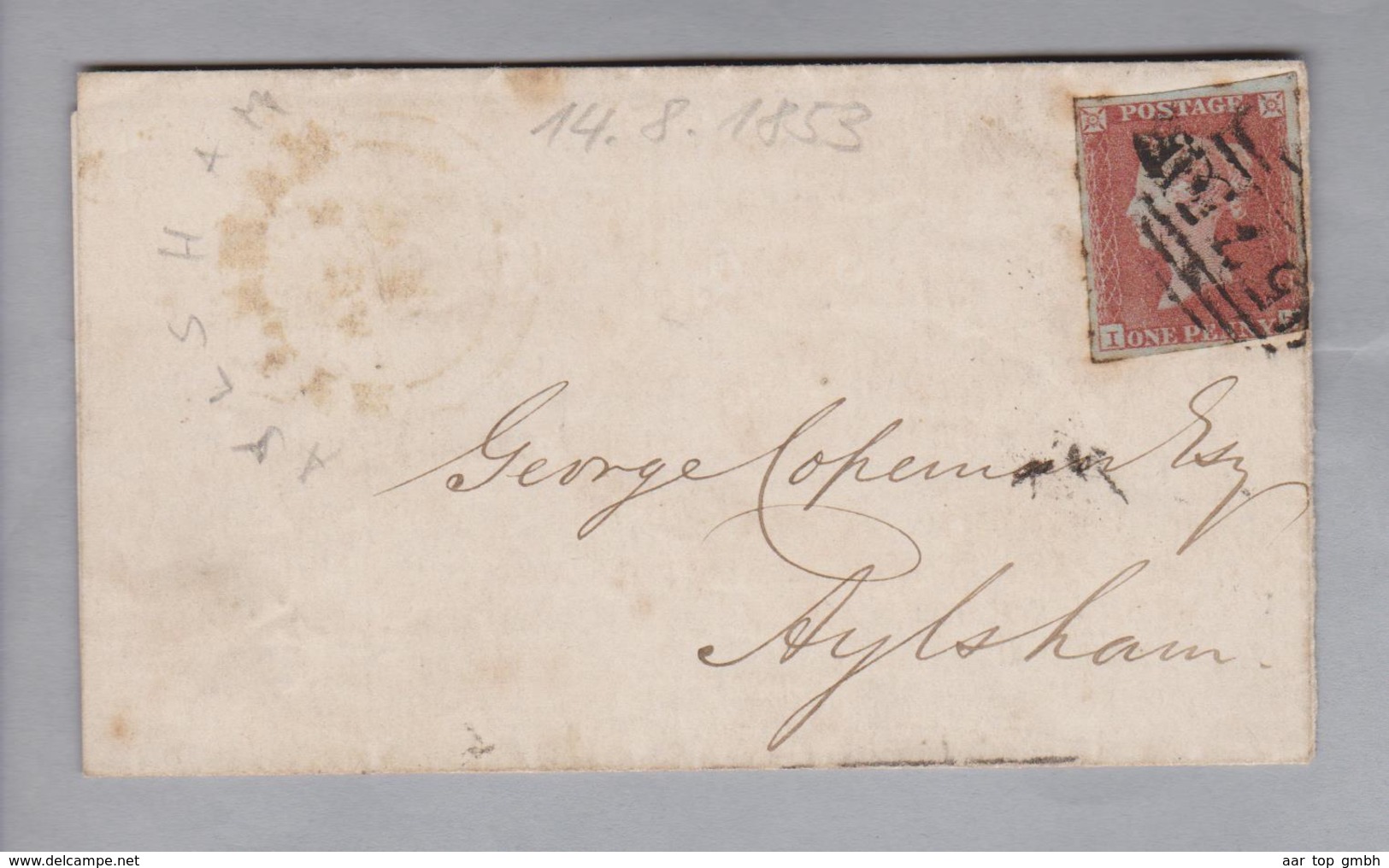 Grossbritannien 1853-08-14 Aylsham Streifband Mit 1 Pence - Brieven En Documenten