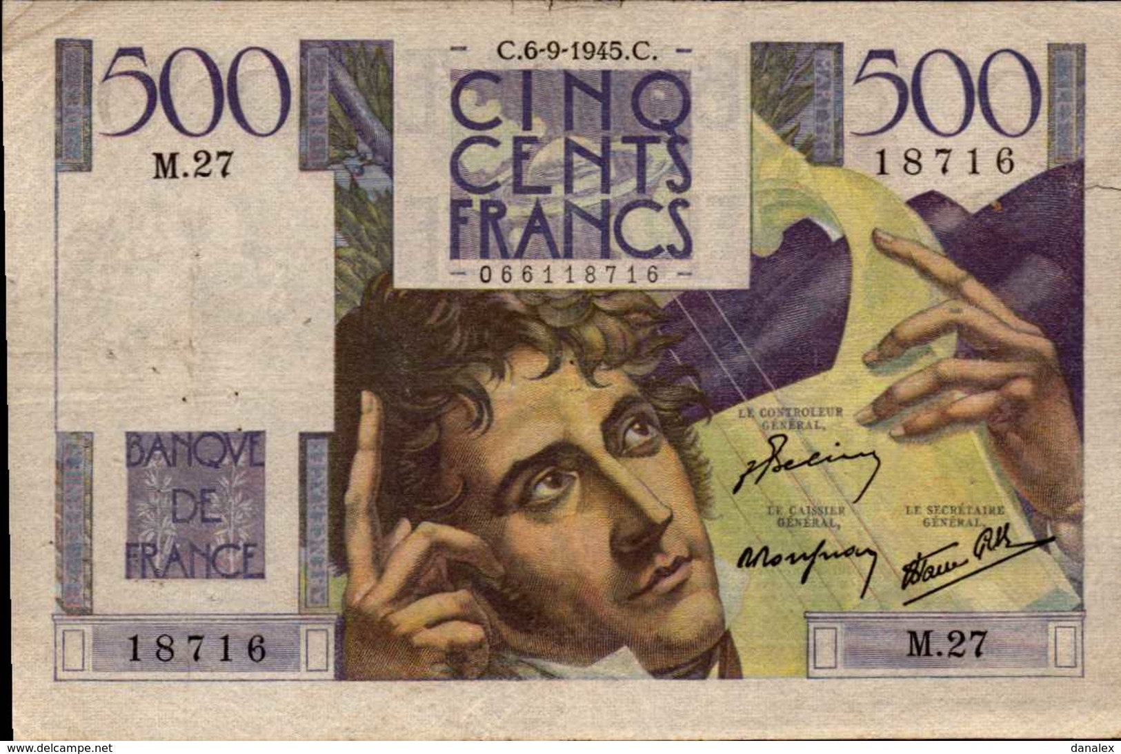 FRANCE 500 FRANCS CHATEAUBRIAND Du  6-9-1945  Pick 129a  F 34/2 - 500 F 1945-1953 ''Chateaubriand''