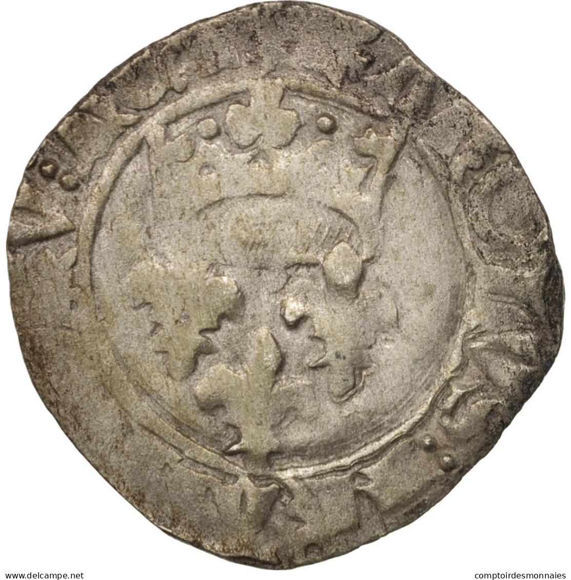 Monnaie, France, Charles VI, Florette, Troyes, TB, Billon, Duplessy:405D - 1380-1422 Charles VI Le Fol