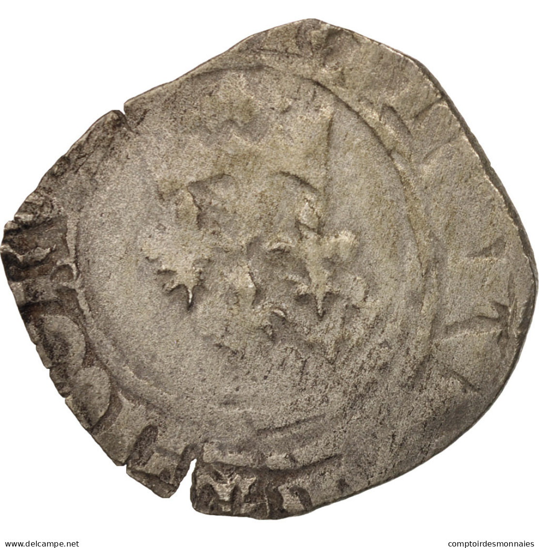 Monnaie, France, Charles VI, Florette, Troyes, TB, Billon, Duplessy:405D - 1380-1422 Charles VI Le Fol