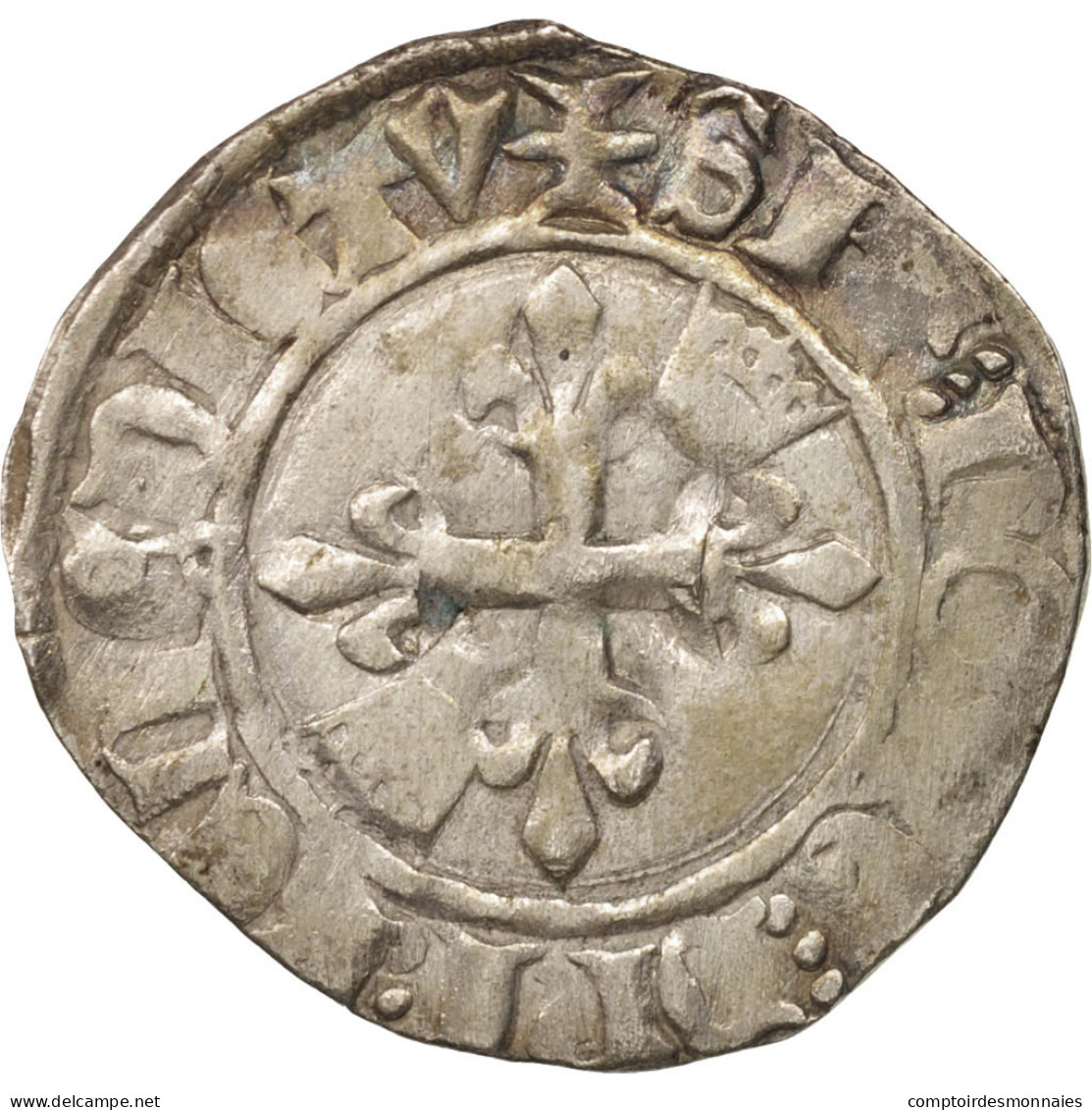 Monnaie, France, Charles VI, Florette, Troyes, TTB, Billon, Duplessy:405B - 1380-1422 Charles VI Le Fol