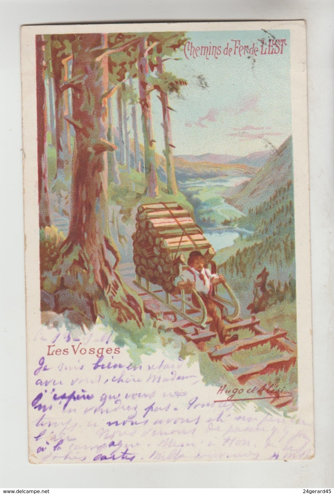 CPA PIONNIERE ILLUSTRATEUR HUGO D'ALESI TRANSPORT VOYAGES CHEMIN DE FER ALSACE - Schlitteur Vieux Métier Bucheron - D'Alési, Hugo