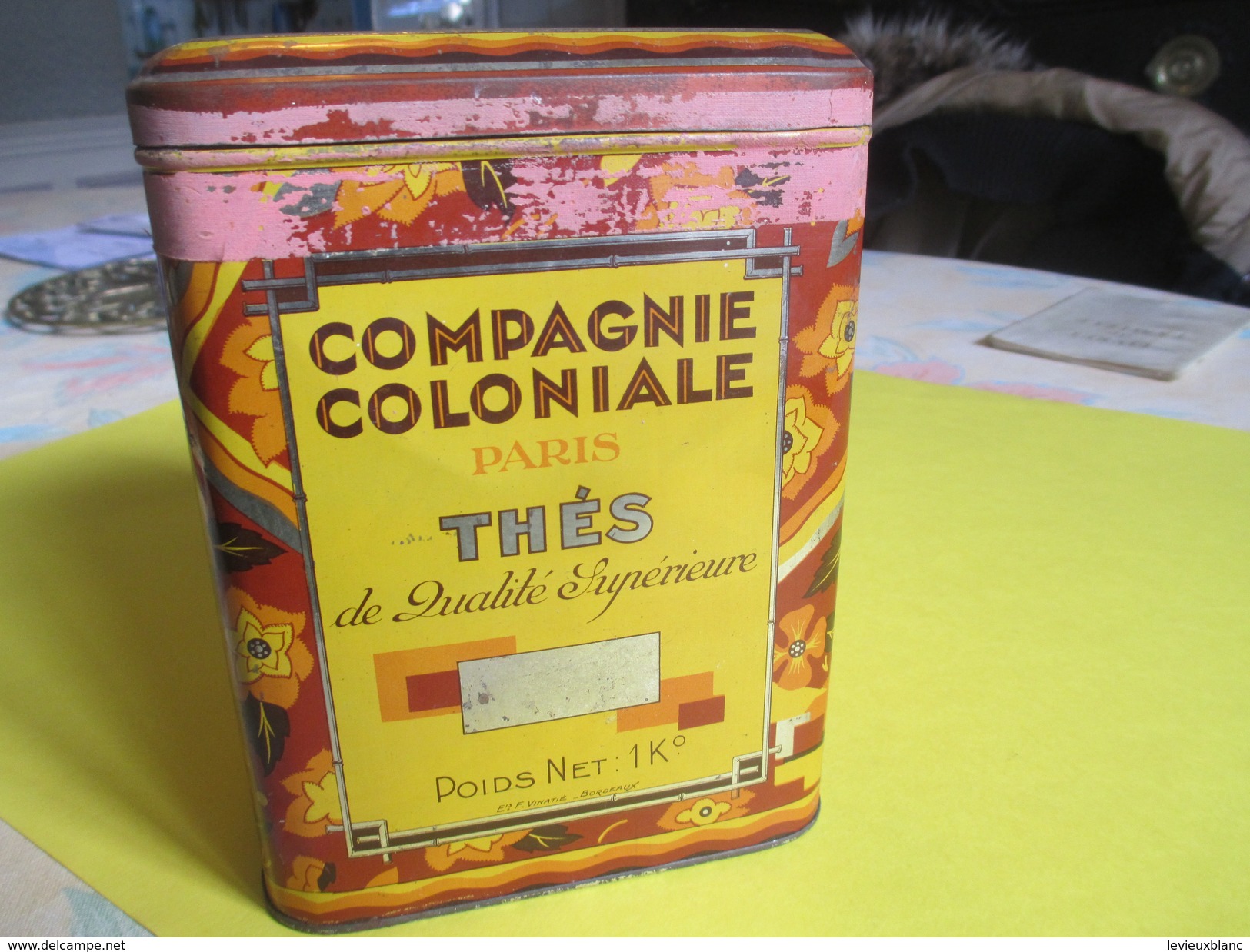 Boite En Fer/Alimentaire/Compagnie Coloniale/Thés/Paris/1 Kg/Passy/Vinatié/Bordeaux/Vers 1930-1950              BFPP103 - Boxes