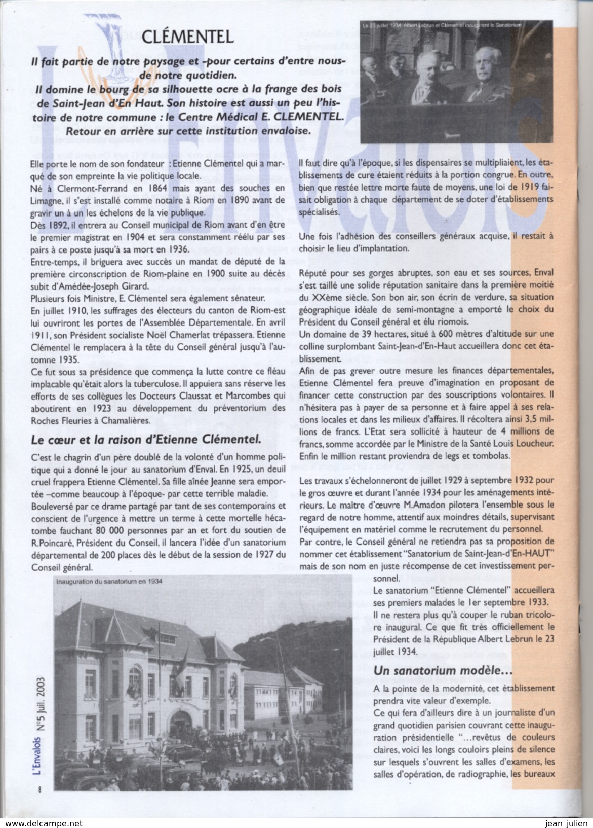 63  -  ENVAL  - Revue Municipale  - L'Envalois - 2003 - - Auvergne