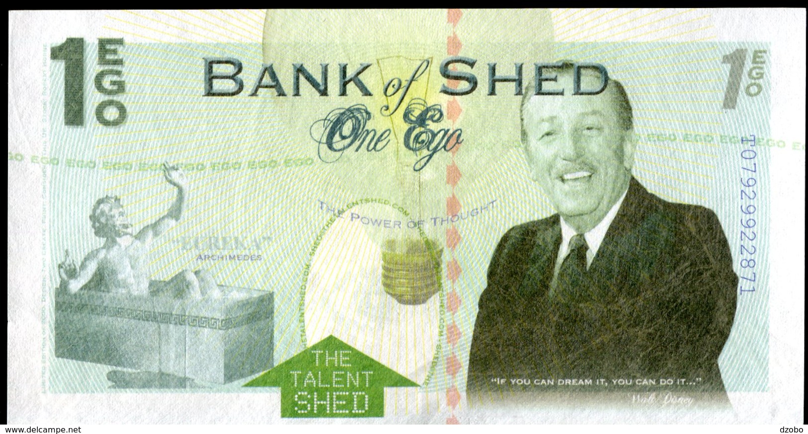 301 GB POLYMER Banknote BANK Of SHED Material TYVEK 1 Ego Walt Disney Regional Banknote London 2000 Pcs Version 1 UNC - Altri & Non Classificati