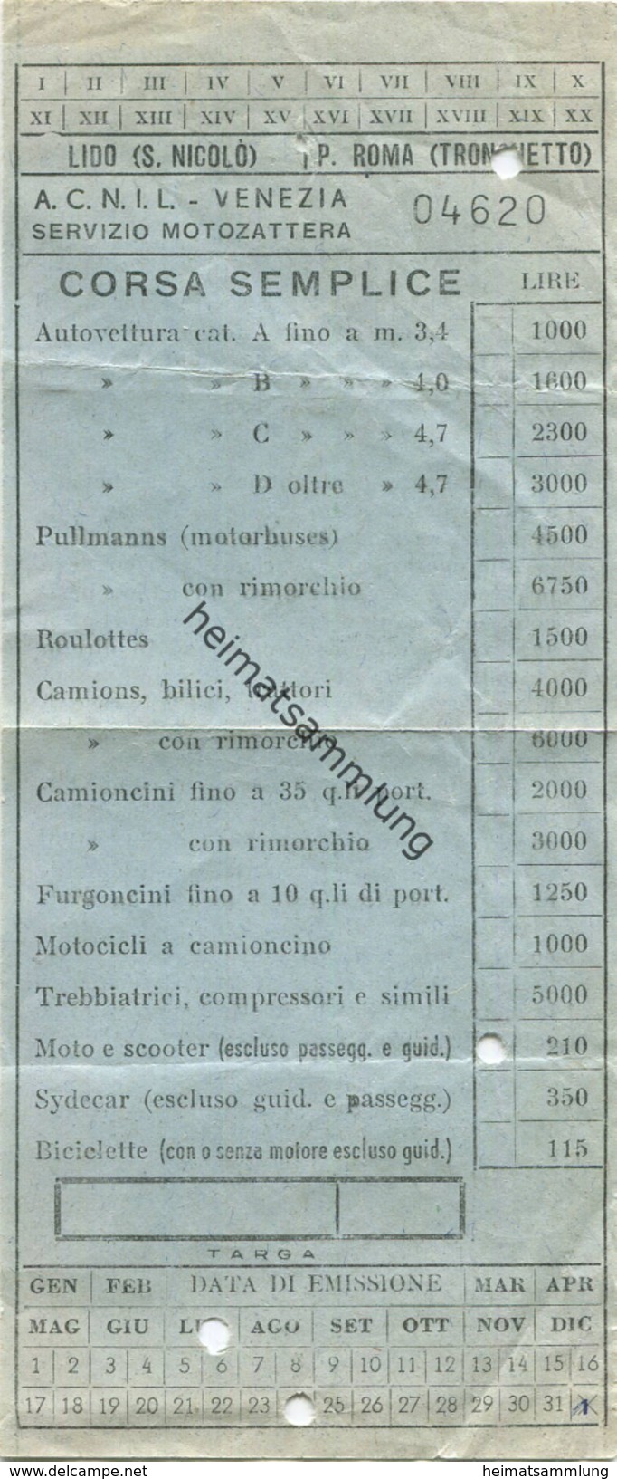 Italien - A.C.N.I.L. Venezia - Servizio Motozattera - Moto E Scooter Lire 210 - Fahrschein - Europe