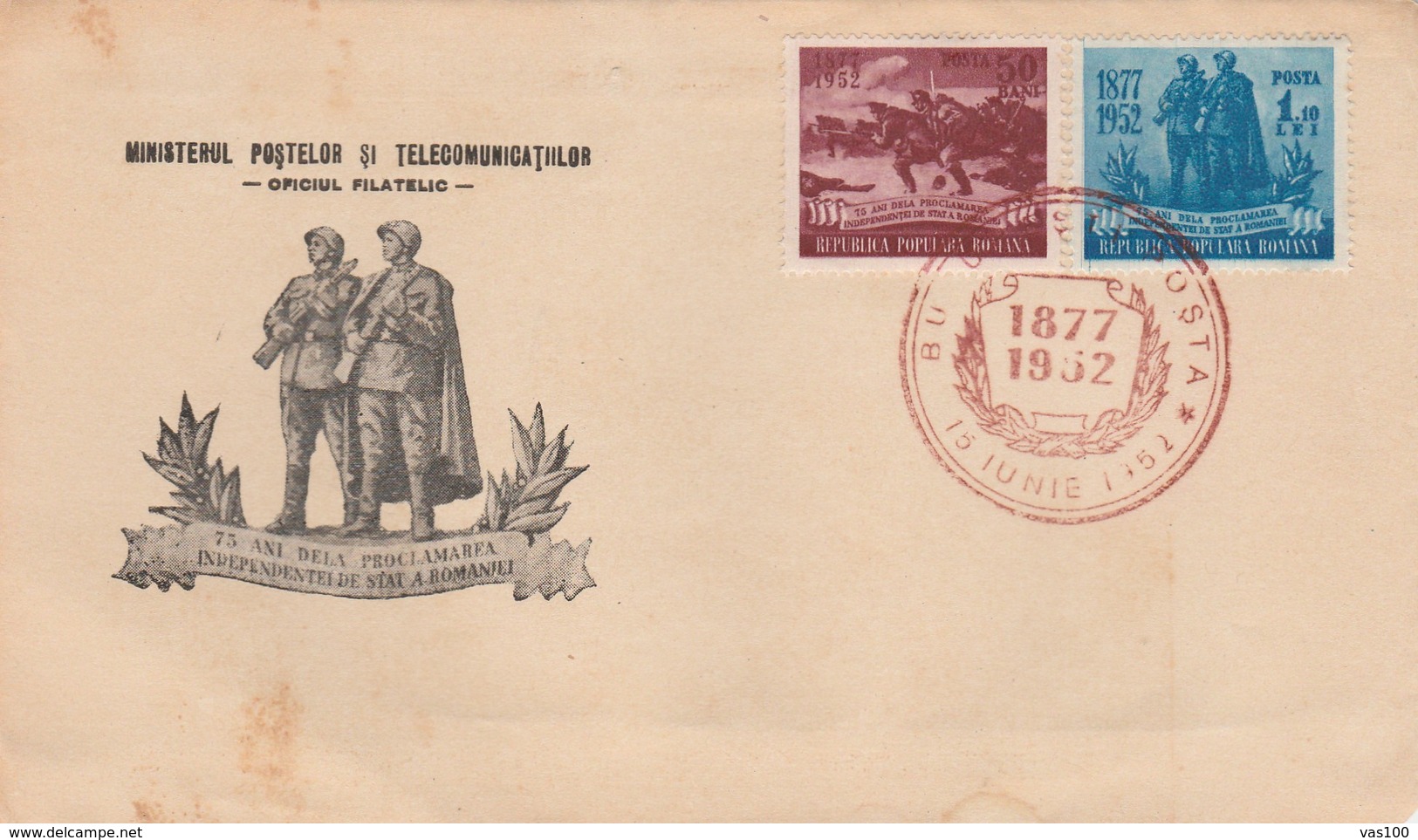 BV6778  Romanian Independence ANNIVERSARY,1952 COVER FDC ROMANIA. - FDC