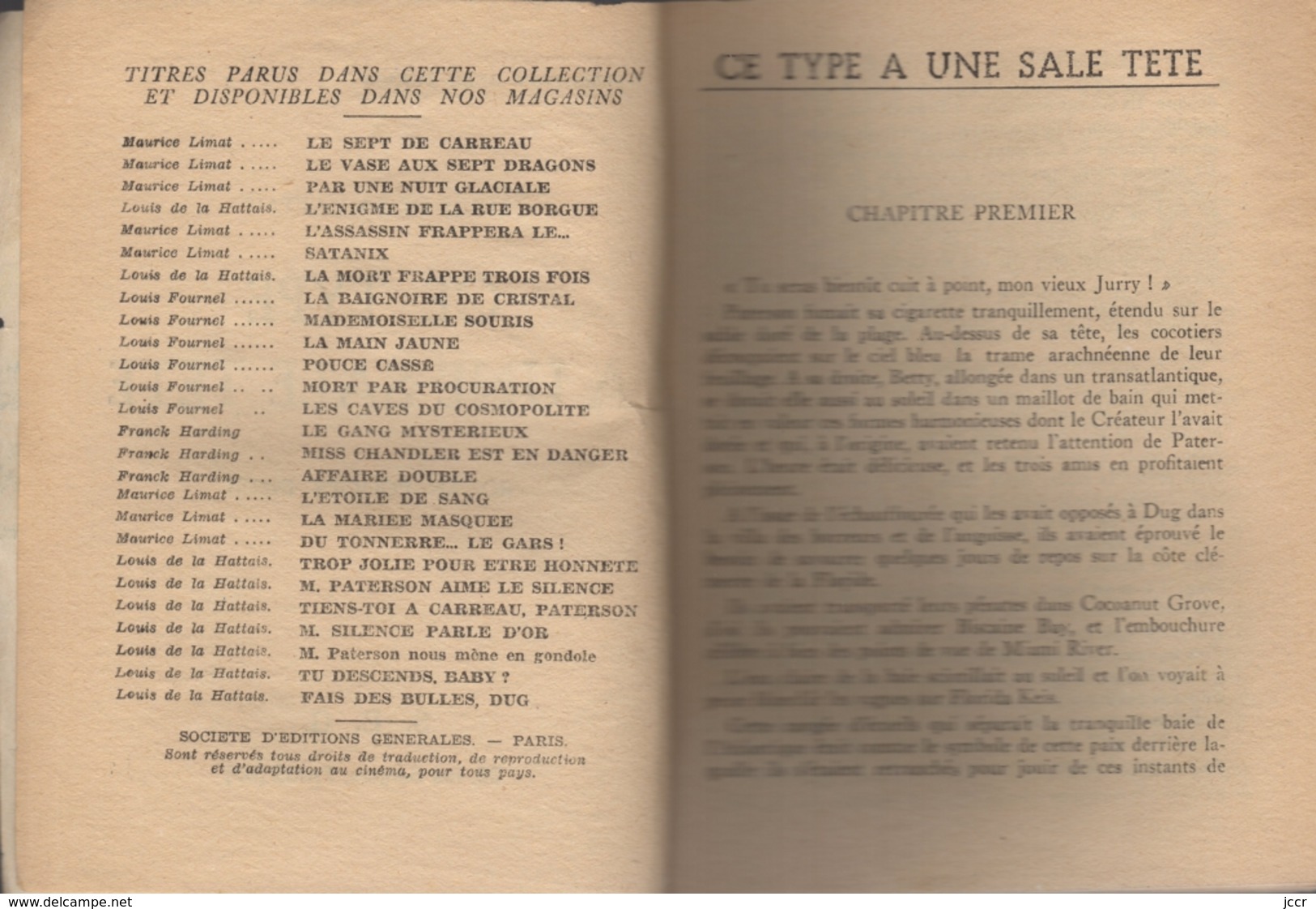 Collection Allo Police - Louis De La Hattais - Ce Type A Une Sale Tête - Roman Policier Inédit - 1953 - S.E.G. Société D'Ed. Générales