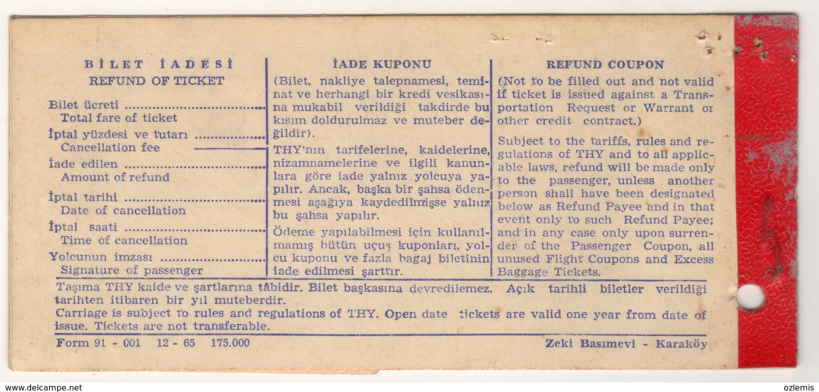 TURQUIE,TURKEI,TURKEY,TURKISH AIRLINES 1966 TICKET AND THY BUS TICKET - Biglietti