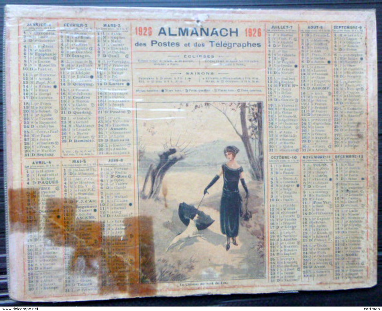 CALENDRIER ALMANACH DES POSTES PTT 1926 CHEMIN AU BORD DU LAC   POSTES ET TELECOMMUNICATION - Grossformat : 1921-40