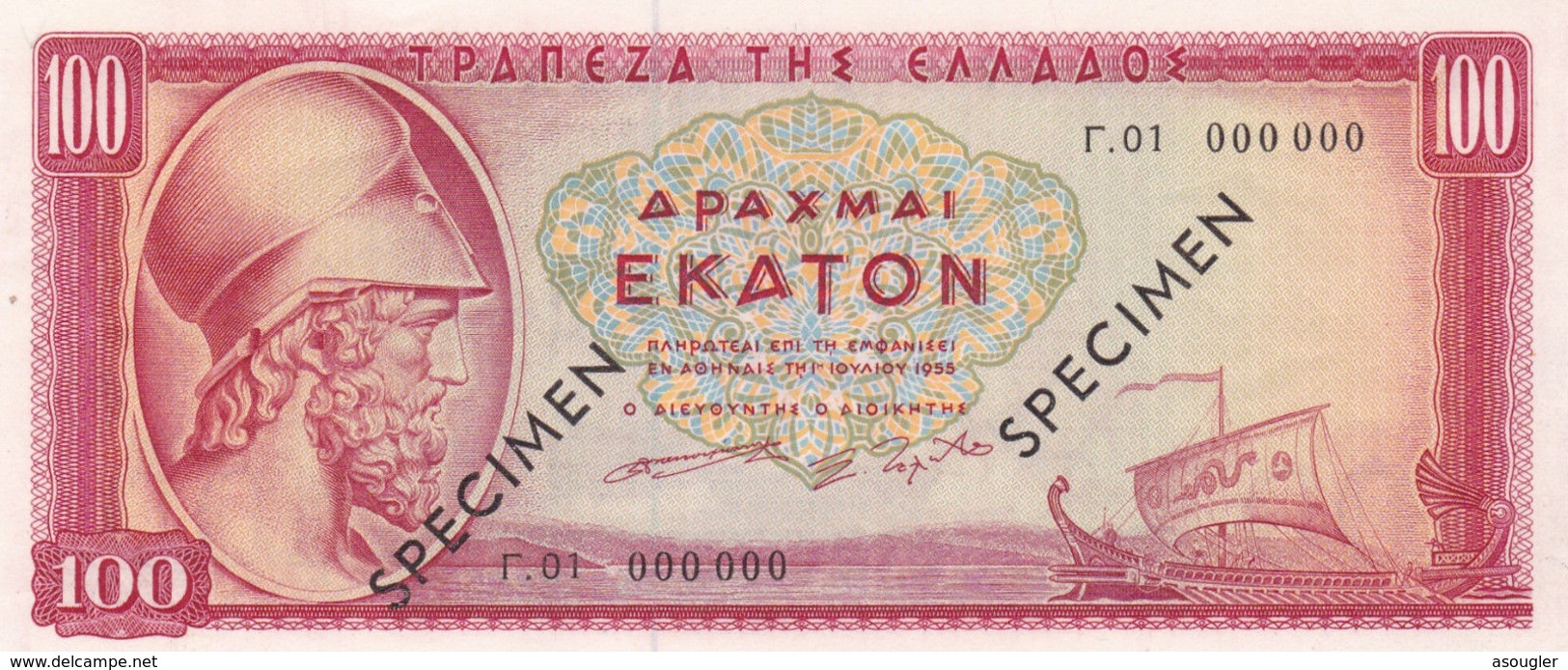 GREECE 100 Drachmai 1955 SPECIMEN UNC P-192bs "free Shipping Via Registered Air Mail" - Fictifs & Spécimens