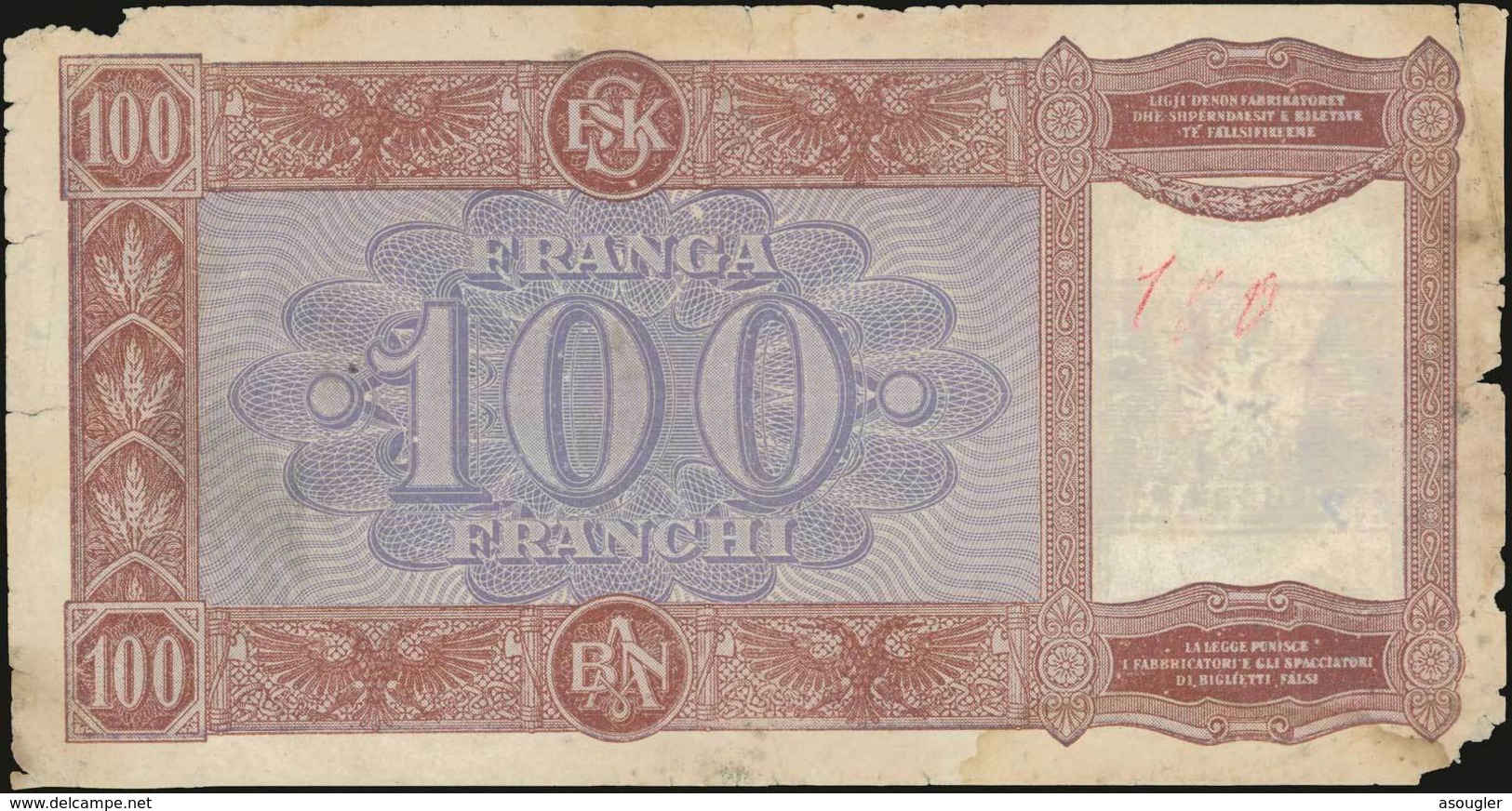 ALBANIA 100 Franka (ND 1945) (Pick 14). Poor. - Albanie