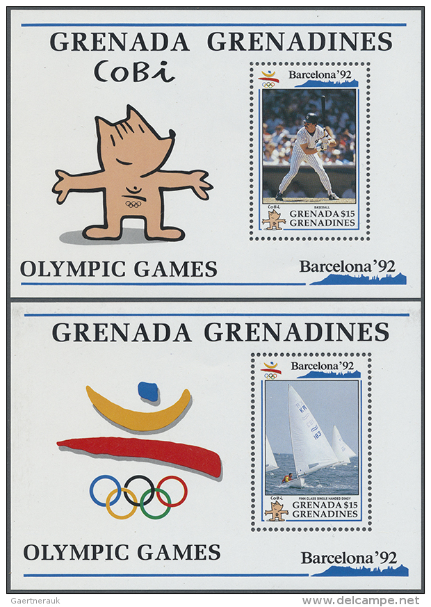 1992, Olympic Games Barcelona, Grenadines, $15 Souvenir Sheet "Baseball" 48 Pieces And $15 Souvenir Sheet "Sailing"... - Autres & Non Classés