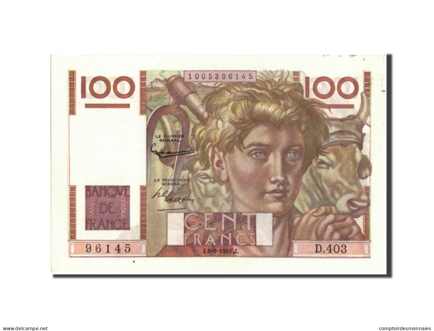 Billet, France, 100 Francs, 100 F 1945-1954 ''Jeune Paysan'', 1951, 1951-09-06 - 100 F 1945-1954 ''Jeune Paysan''