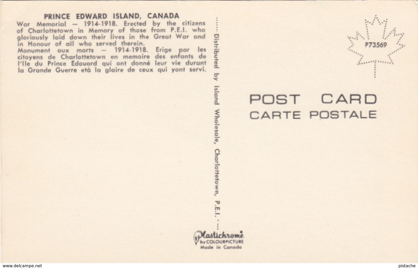 Charlottetown Prince Edward Island Canada - War Memorial 1914-1918 - 2 Scans - Charlottetown