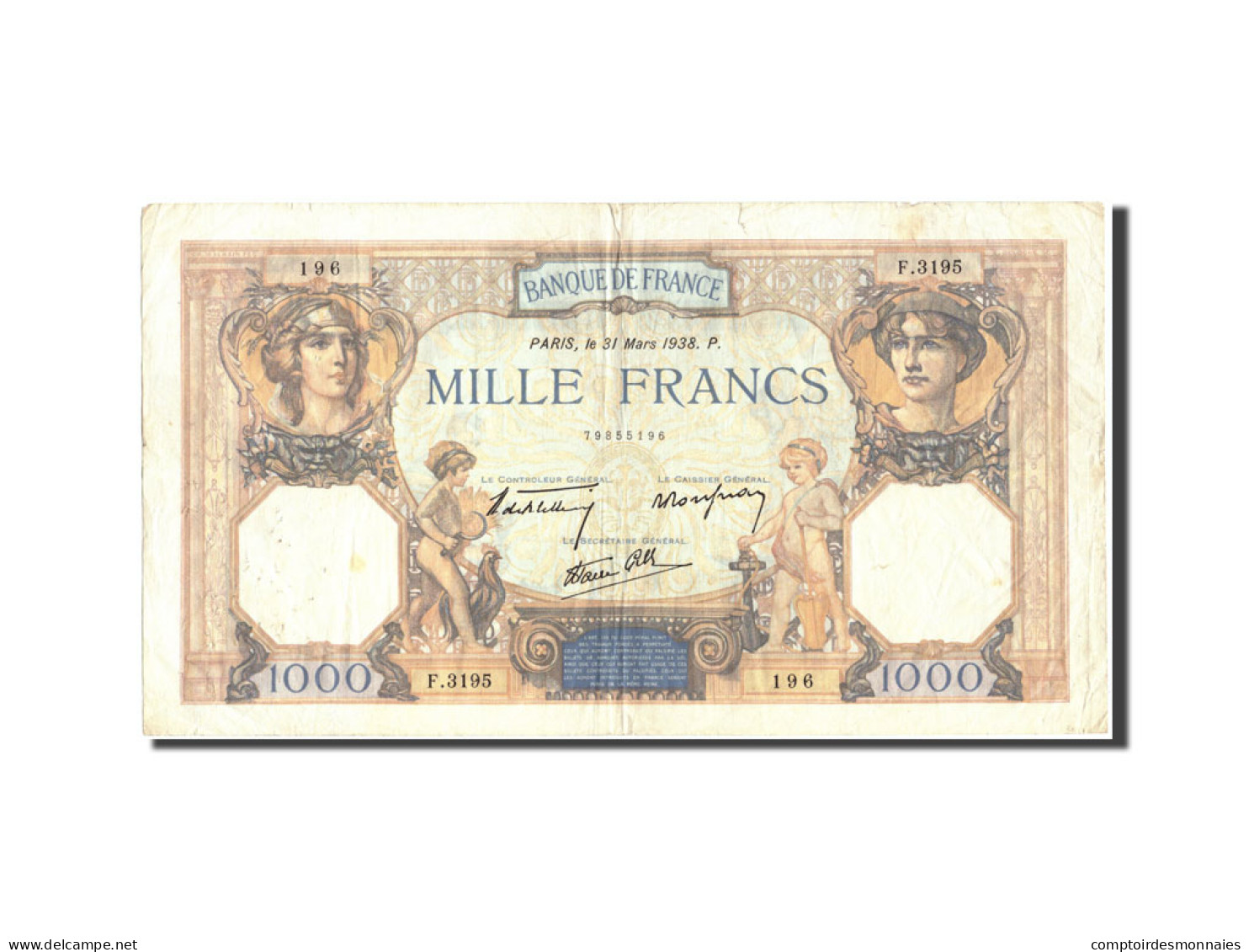 Billet, France, 1000 Francs, 1 000 F 1927-1940 ''Cérès Et Mercure'', 1938 - 1 000 F 1927-1940 ''Cérès Et Mercure''