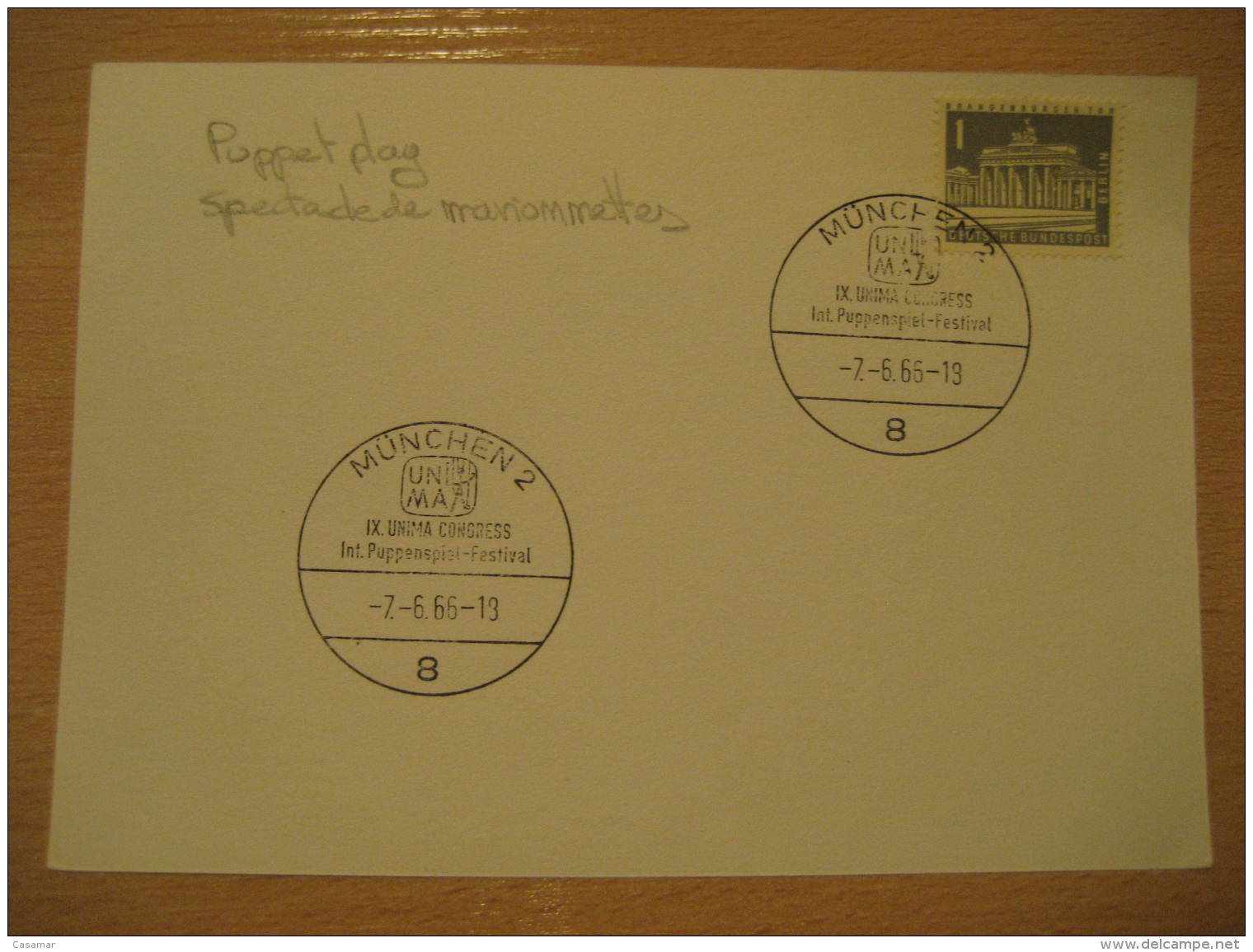 PUPPET PLAY SPECTACLE MARIONNETTES PUPPETS Marionnette Marioneta Theater Theatre MUNCHEN 1966 Cancel Cover GERMANY - Puppets