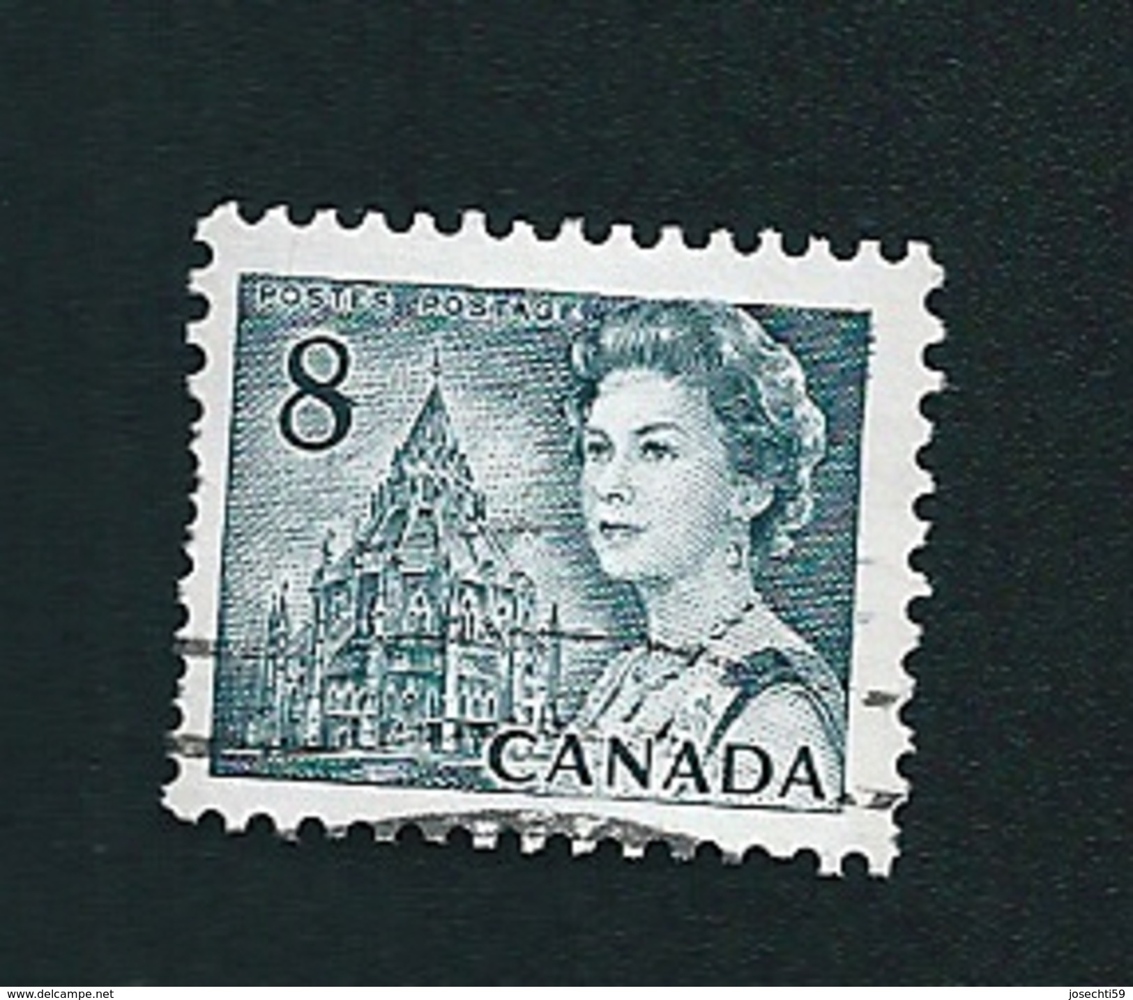 N° 382 Reine élisabeth II  TIMBRE Stamp Canada (1967) Oblitéré Variété Bavure D 'encre Sur Le 8 - Abarten Und Kuriositäten