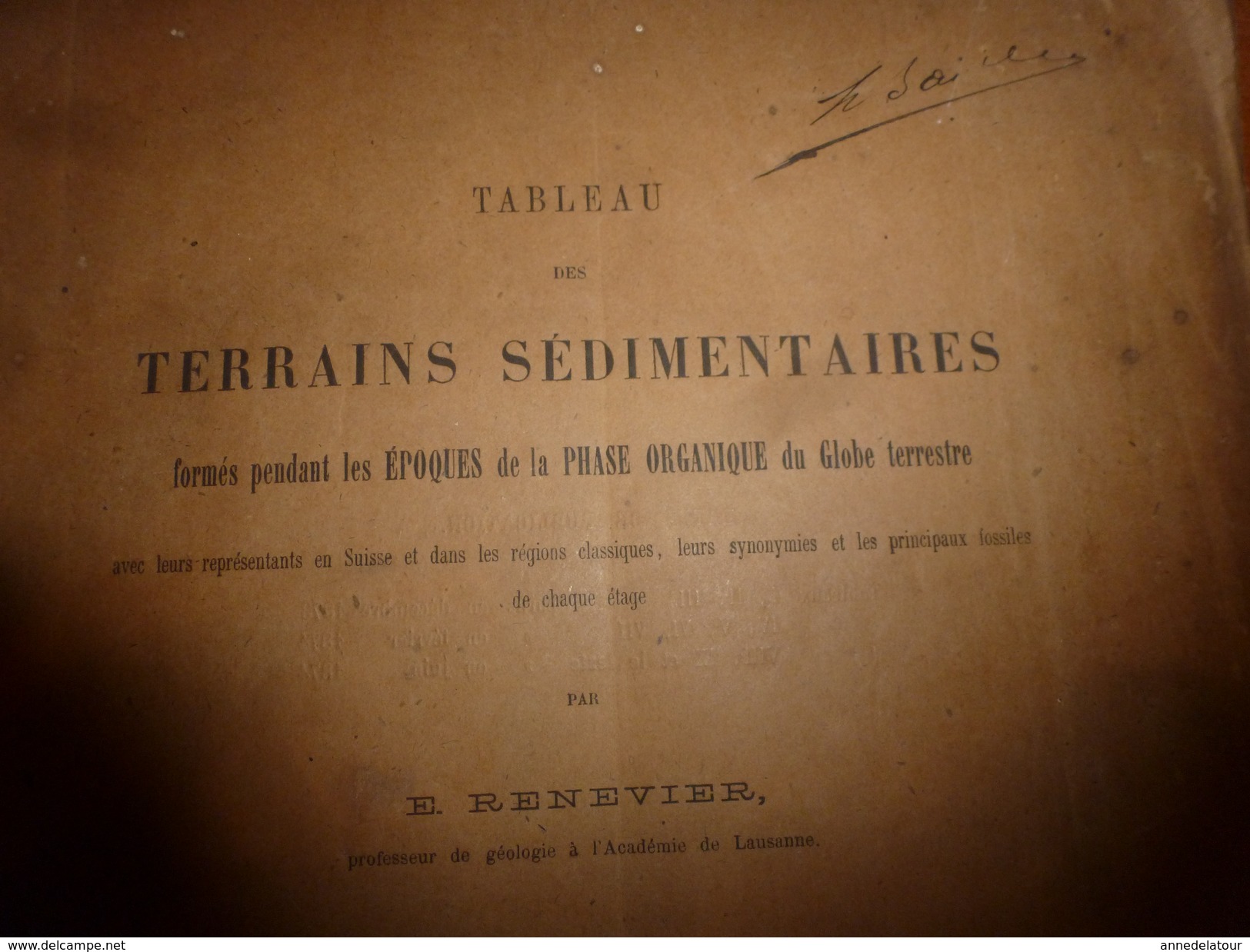 1874 TABLEAU Des TERRAINS SEDIMENTAIRES époques PHASE ORGANIQUE Du Globe Terrestre, Suisse Etc, Par Renevier - Lausanne - Autres & Non Classés