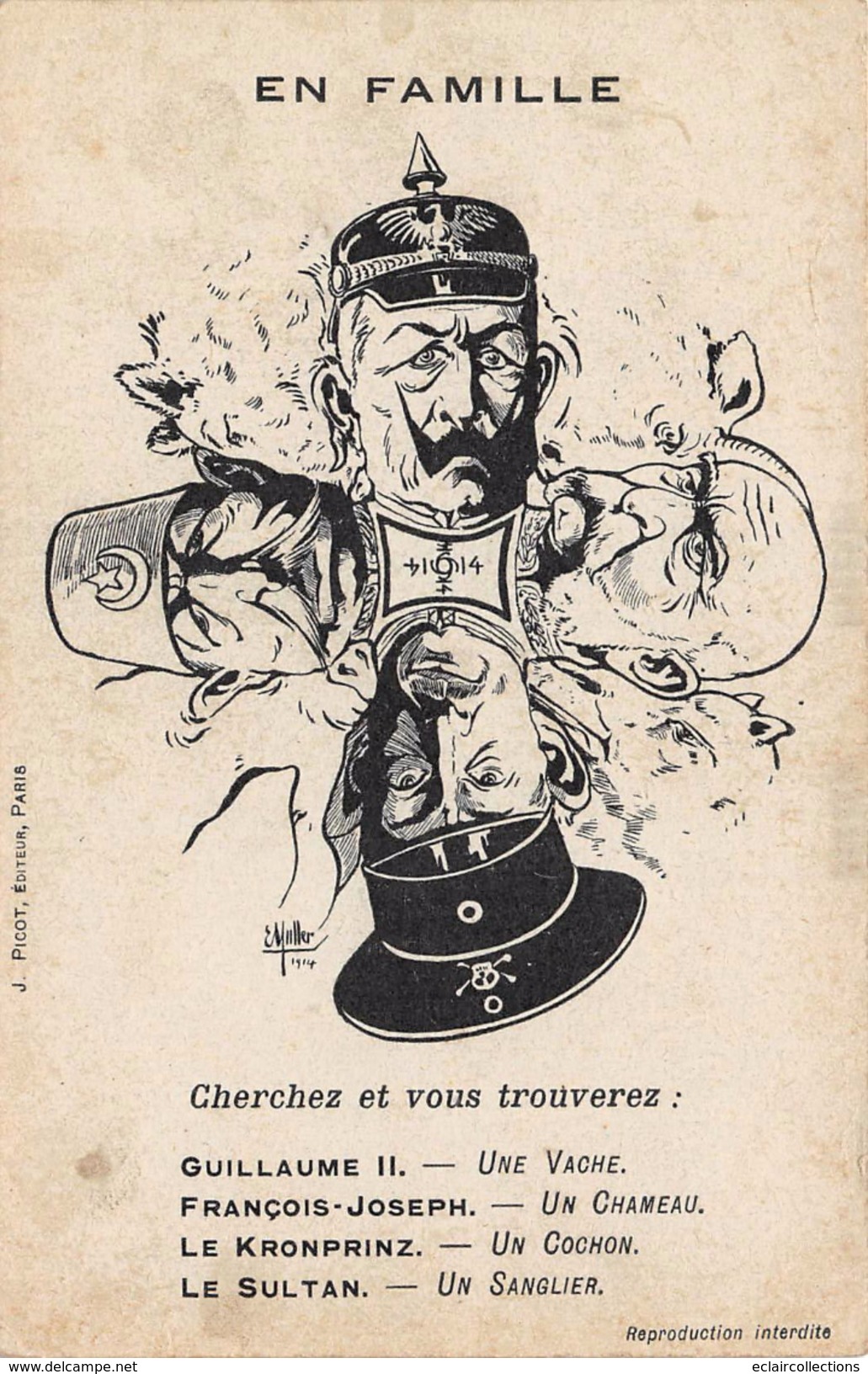 Thème: Illustrateur  Miller 1914  Satyrique - Politique Guillaume II-François Joseph-Le Konprinz-Le Sul... - (voir Scan) - Satirisch
