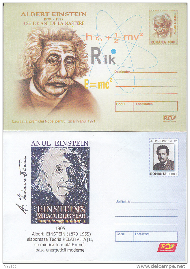 ALBERT EINSTEIN, SCIENTIST, COVER STATIONERY, ENTIER POSTAL, 2X, 2004-2005, ROMANIA - Albert Einstein