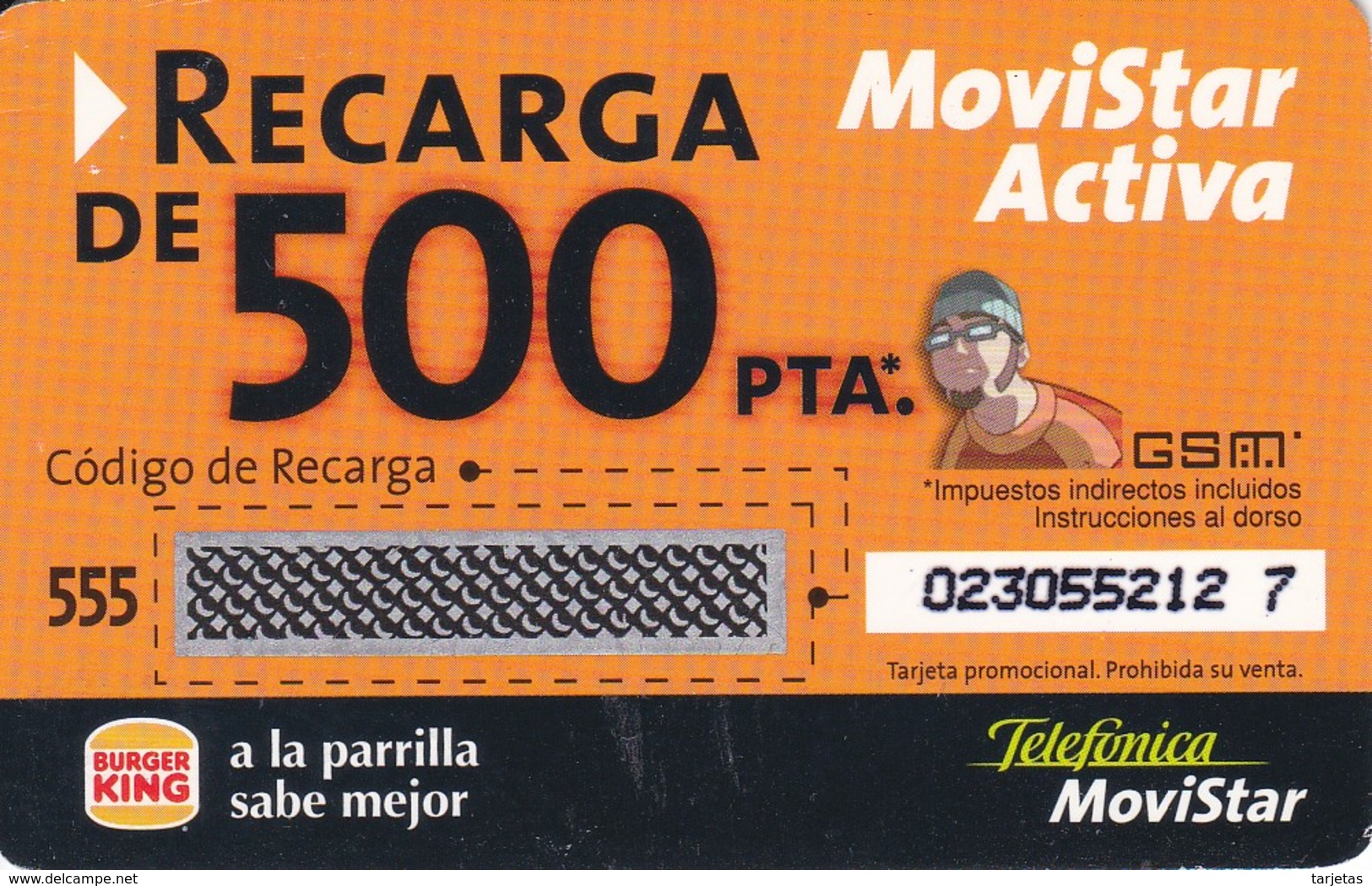 GSMAR-013 TARJETA DE RECARGA DE MOVISTAR BURGER KING   (NUEVA-MINT) - Telefonica