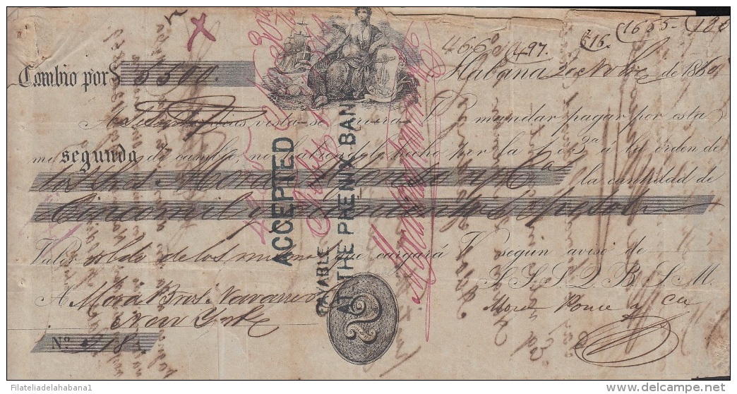 E5252 CUBA SPAIN ESPAÑA. 1860 EXCHANGE BANK CHECK HABANA. - Schecks  Und Reiseschecks