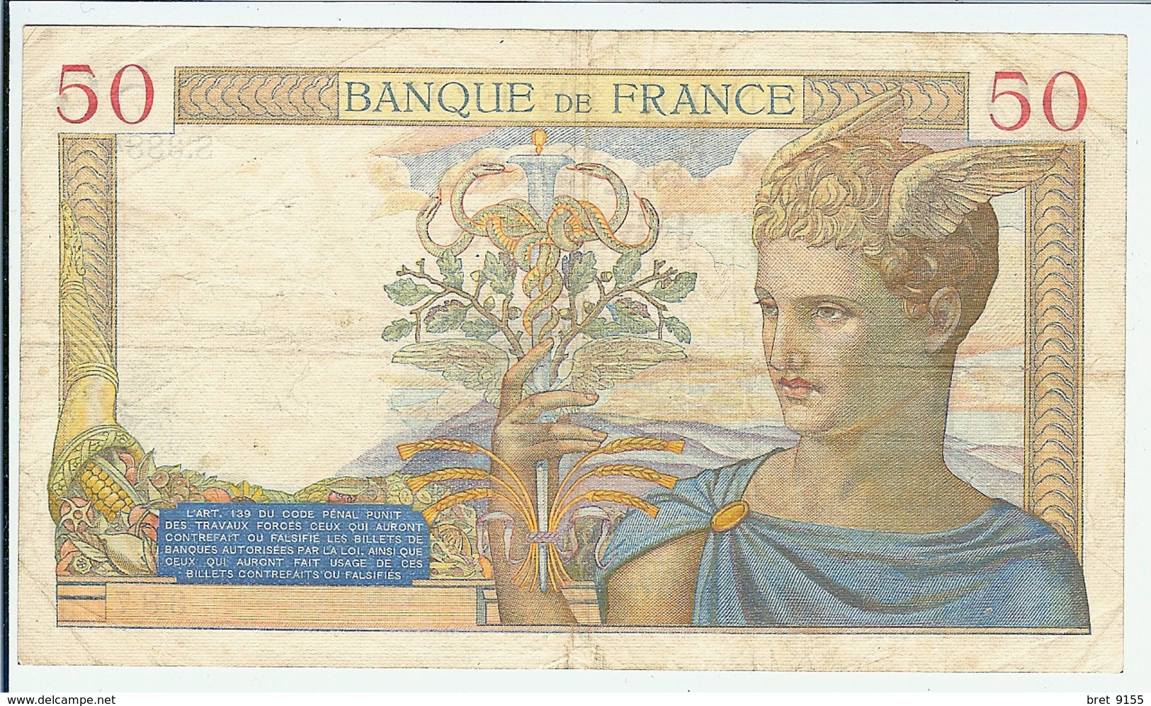 TTB BILLET CINQUANTE 50 FRANCS TYPE CERES CU 27 2 1936 - 50 F 1934-1940 ''Cérès''