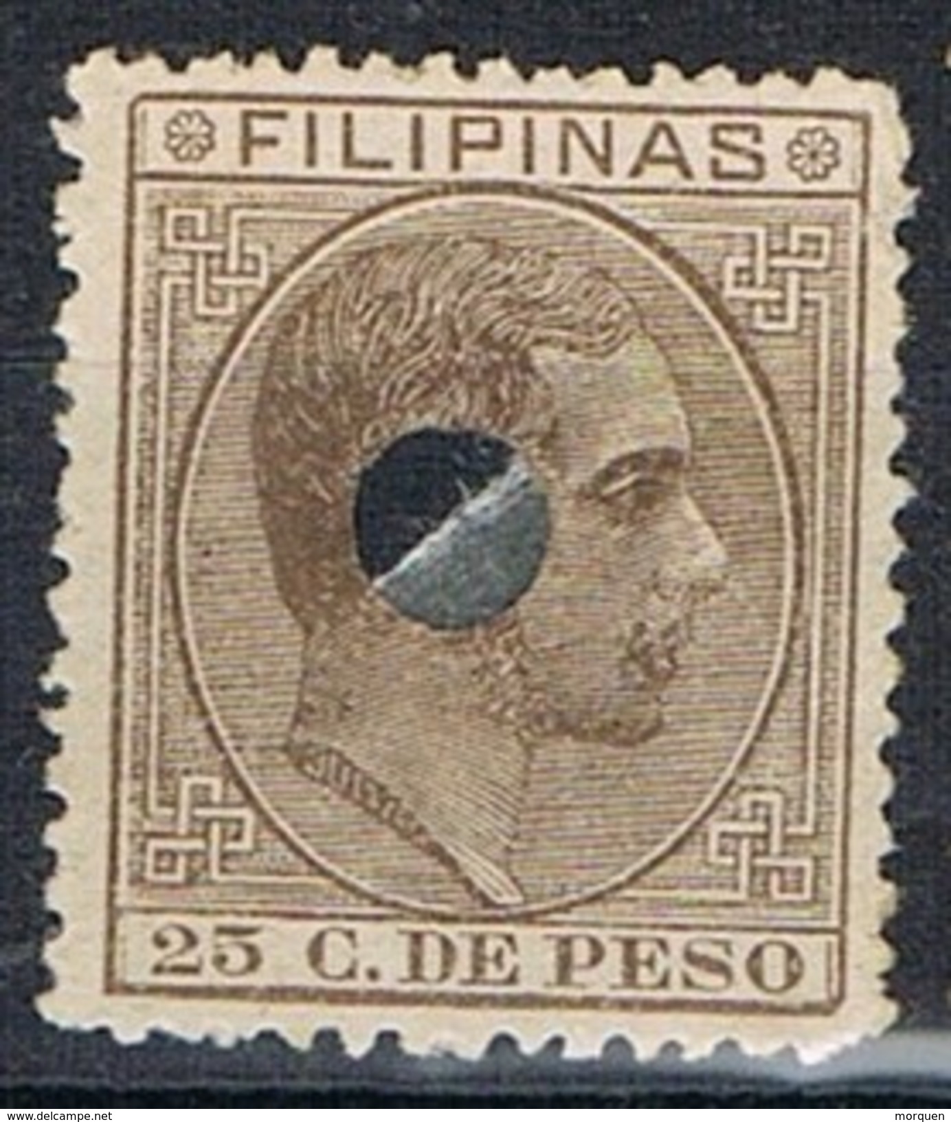 Sello 25 Cts FILIPINAS Colonia Española, Perforado Telegrafico,  Edifil Num 66T º - Filipinas
