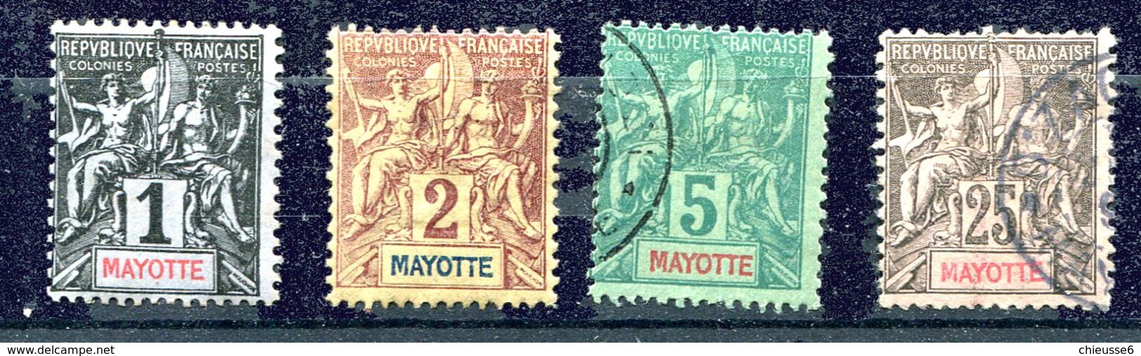 Mayotte *, Ch, (*)  1 - 2 - 4 - 25 - Oblitérés