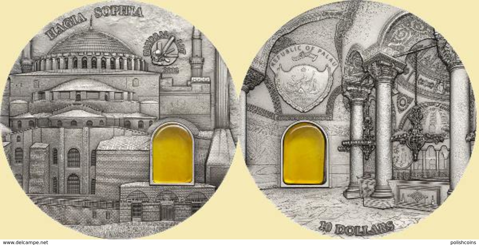 PALAU 2016 10 $ Dollars HAGIA SOPHIA Mineral Art 2oz Ag CoA UNC - Palau