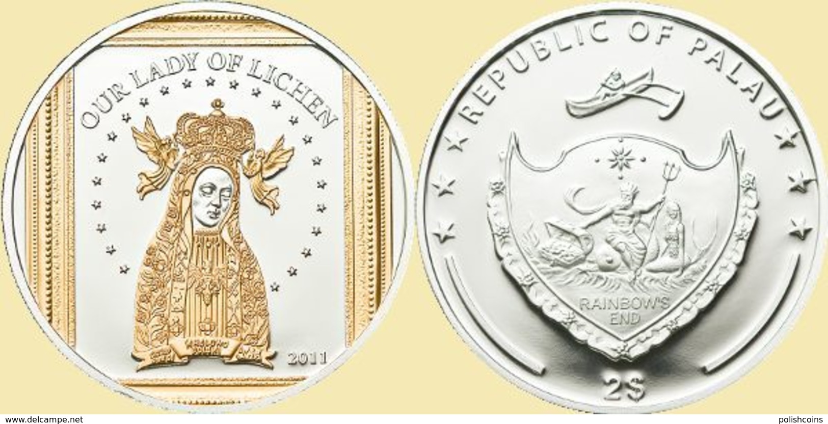 PALAU 2011 2 $ Dollars Our Lady Of Lichen Ag CoA UNC - Palau