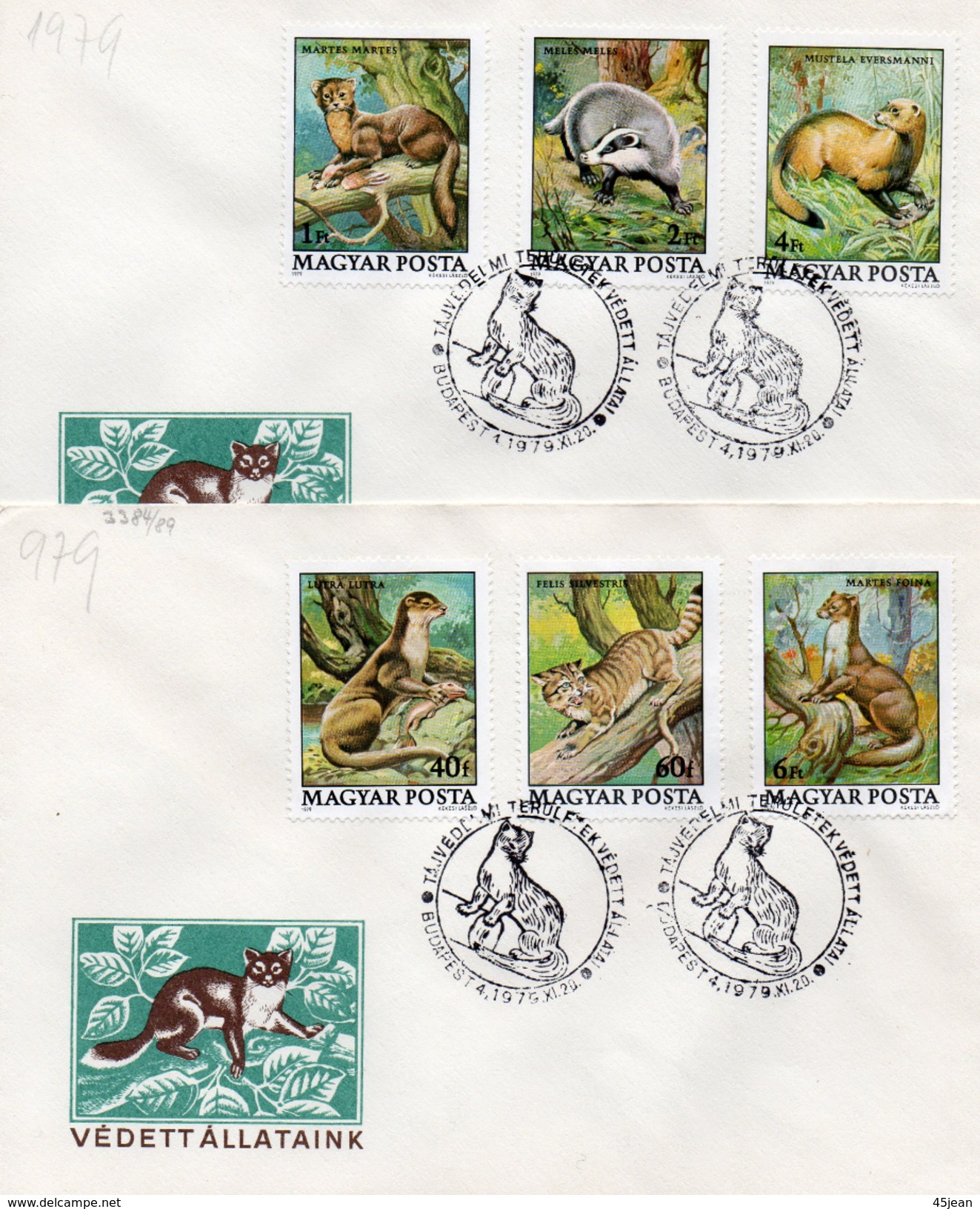 Hongrie 1979 2 Fdc Wild Life Faune Animaux Protégés, Fouine, Blaireau, Putois, Chat Sauvage, Martre  (00579) - Autres & Non Classés