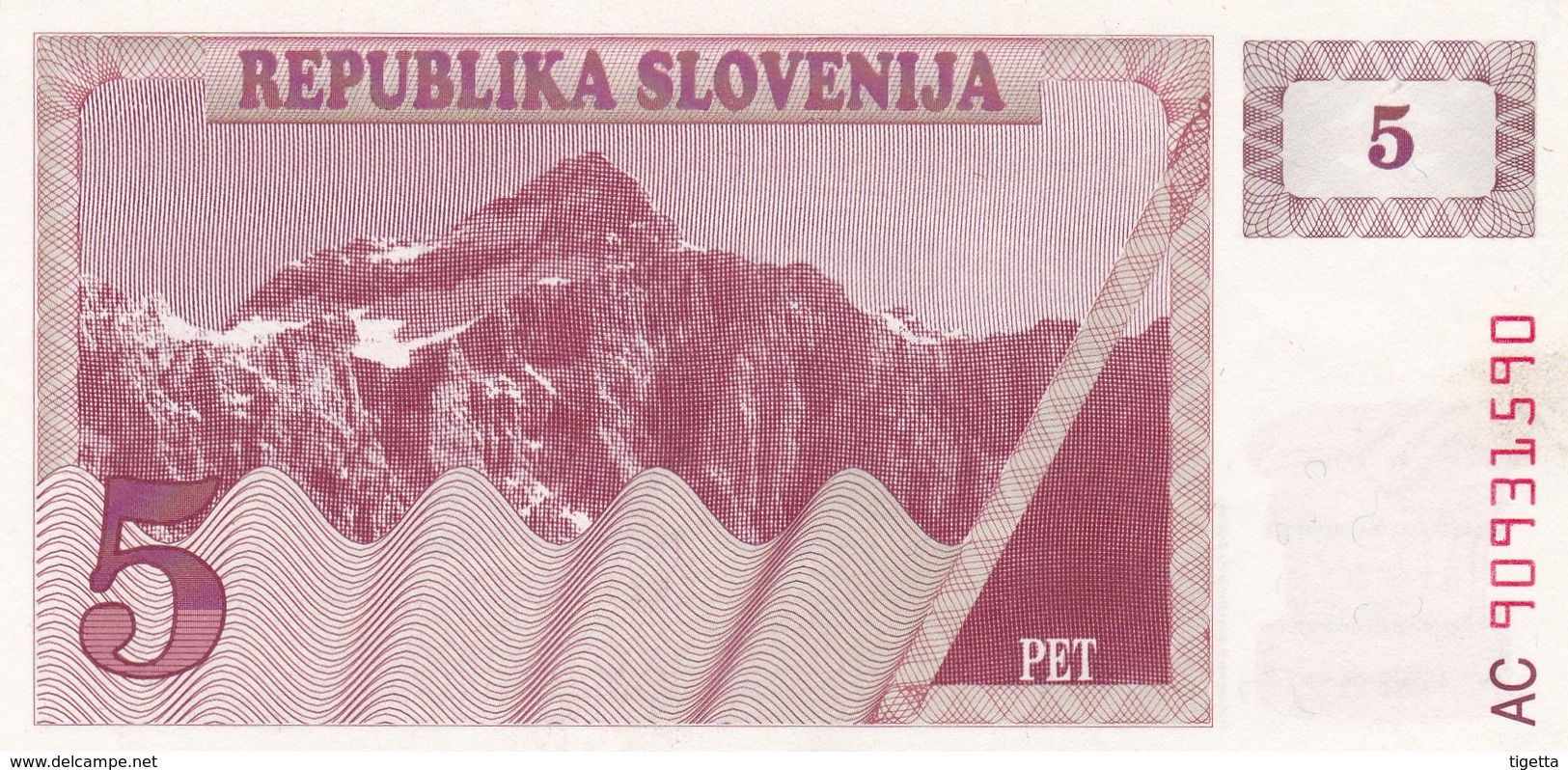 SLOVENIA  5 TOLARJEV    1990  FDS - Slovénie