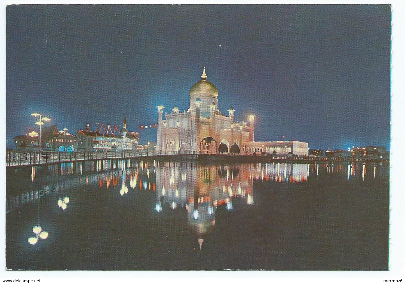 Masjid Omar Ali Saifuddin Brunei Sw Singapore Postcard Issue D&rsquo;un Carnet Night Time - Brunei