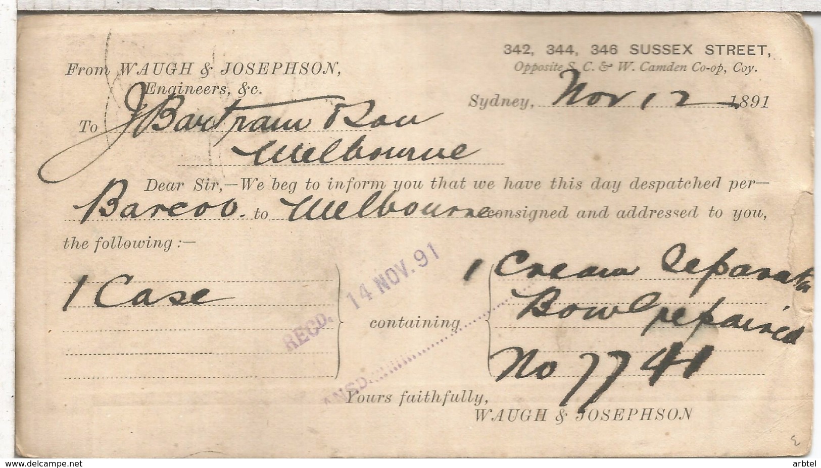 AUSTRALIA NEW SOUTH WALES ENTERO POSTAL FLORES FLOWER 1891 SYDNEY CON IMPRESION PRIVADA WAUGH & JOSEPHSON ENGINEERS - Cartas & Documentos