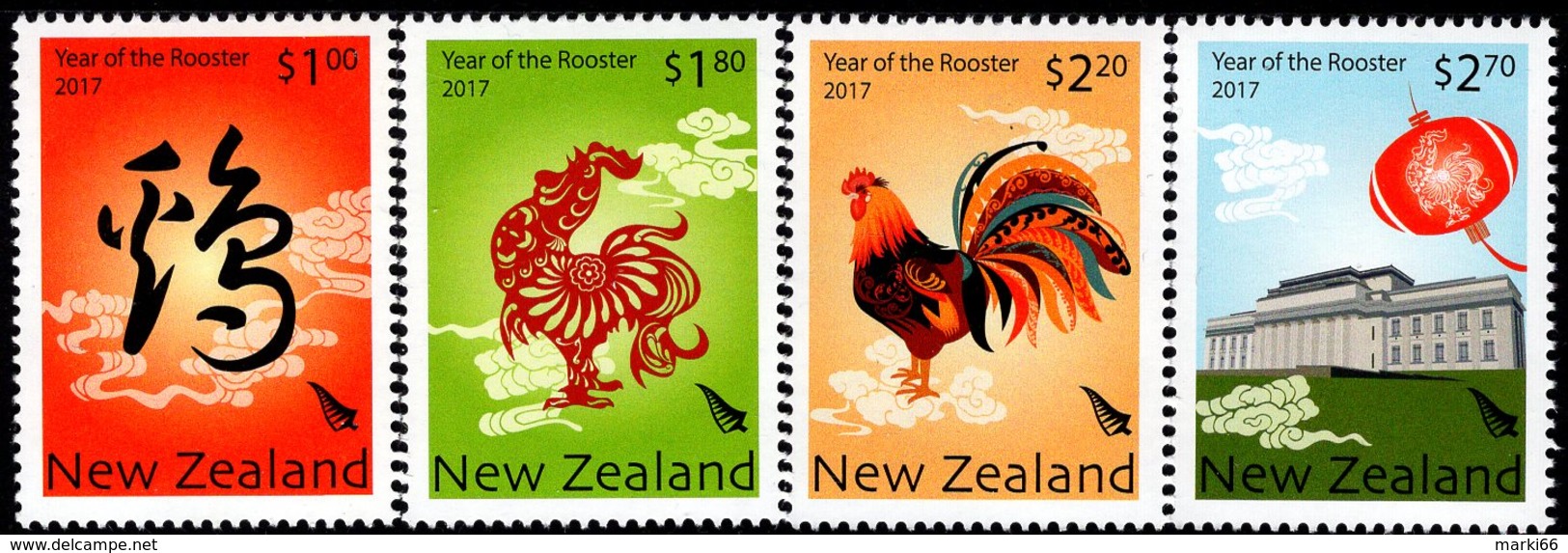 New Zealand - 2017 - Year Of The Rooster - Mint Stamp Set - Ongebruikt