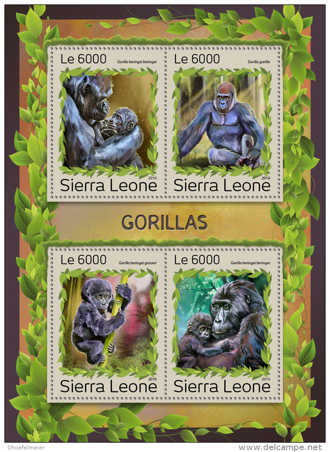 SIERRA LEONE 2016 ** Gorillas M/S - OFFICIAL ISSUE - A1707 - Gorilles