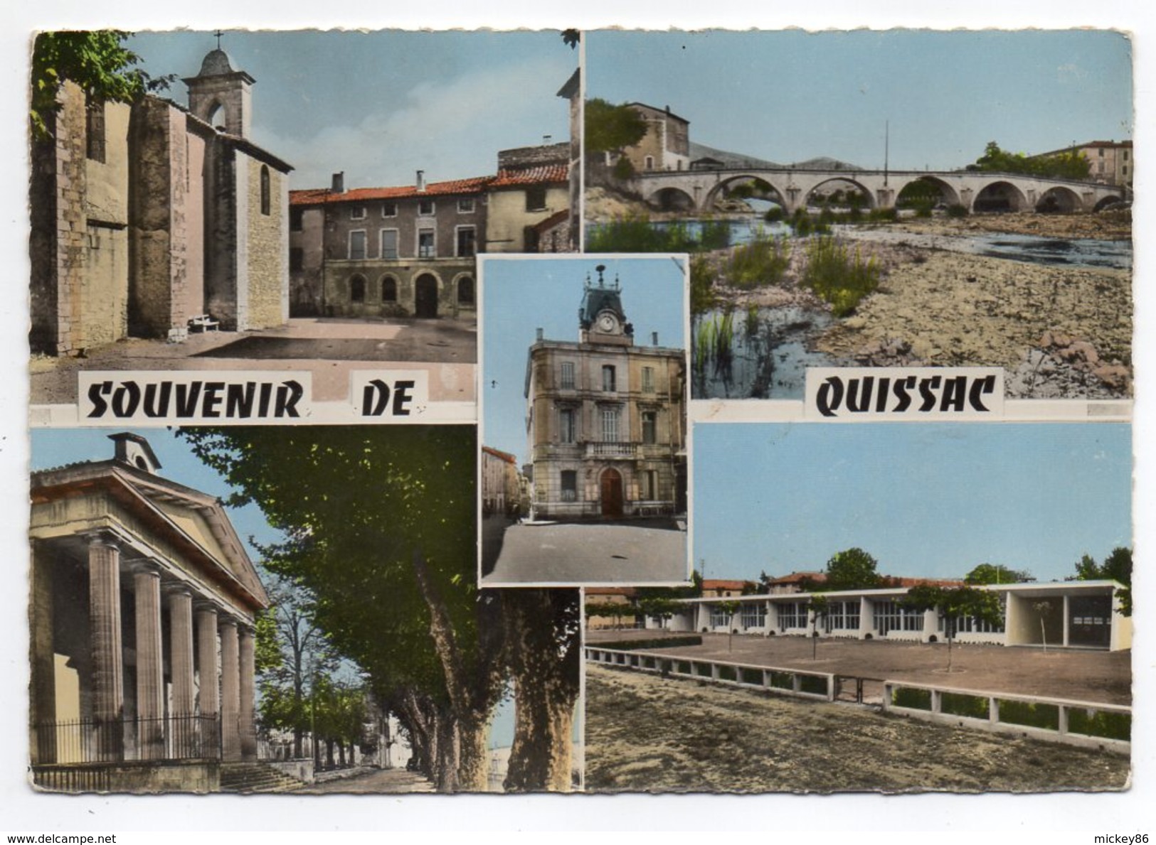 QUISSAC--1962-Multivues (église,pont,temple,groupe Scolaire,mairie)-cachet Colonie Fonsange-Sauve - Quissac