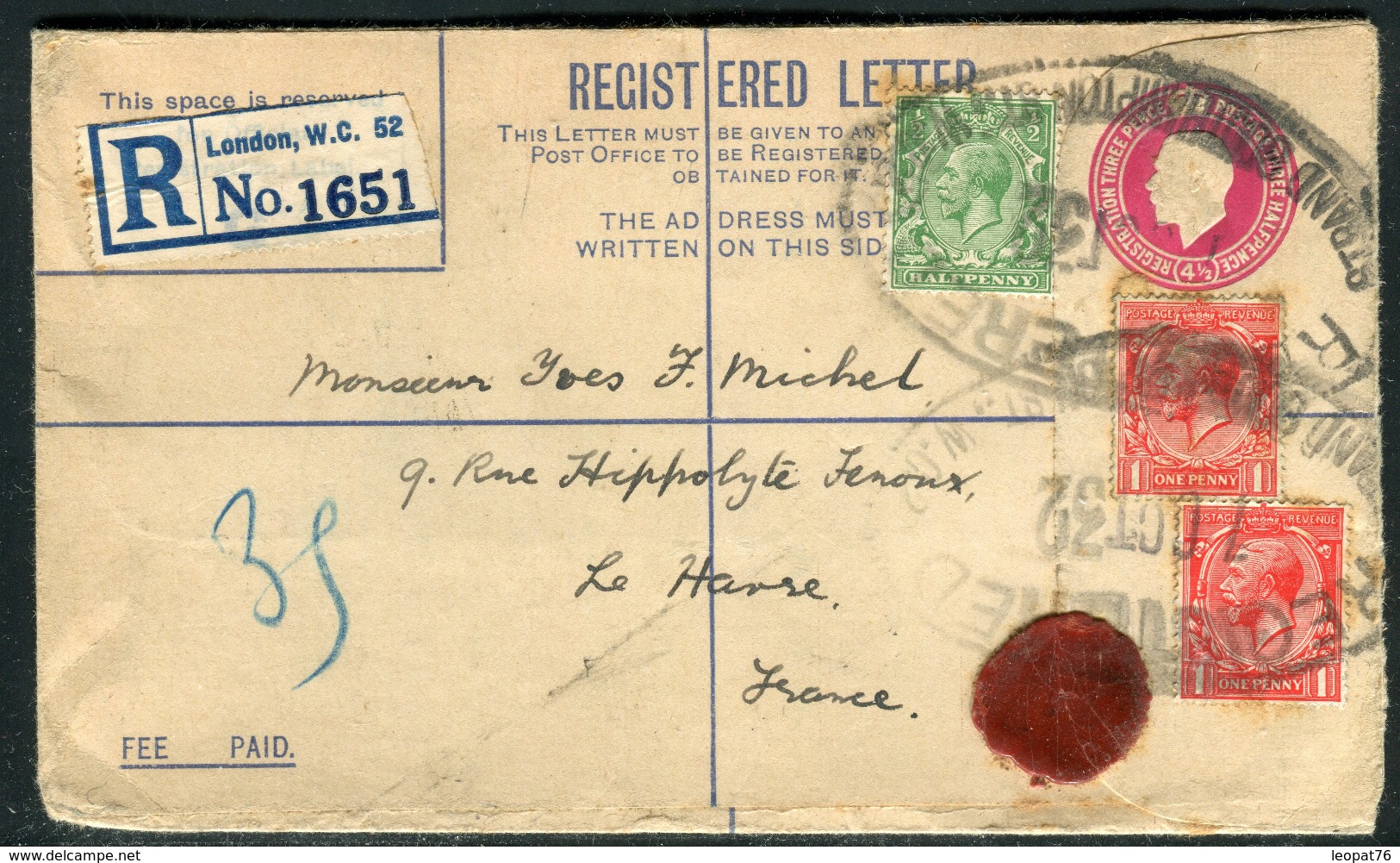Grande Bretagne - Entier Postal En Recommandé De Londres Pour Le Havre En 1932  Ref F340 - Luftpost & Aerogramme