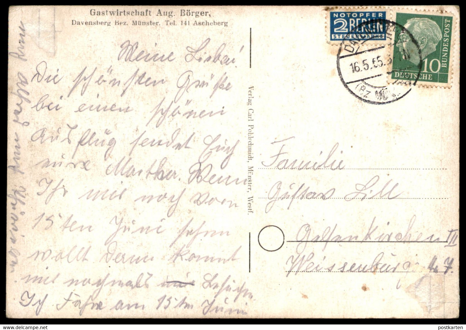 ALTE POSTKARTE GASTWIRTSCHAFT AUG. BÖRGER DAVENSBERG BEZ. MÜNSTER Brauerei Westfalia Ansichtskarte Cpa AK Postcard - Ascheberg