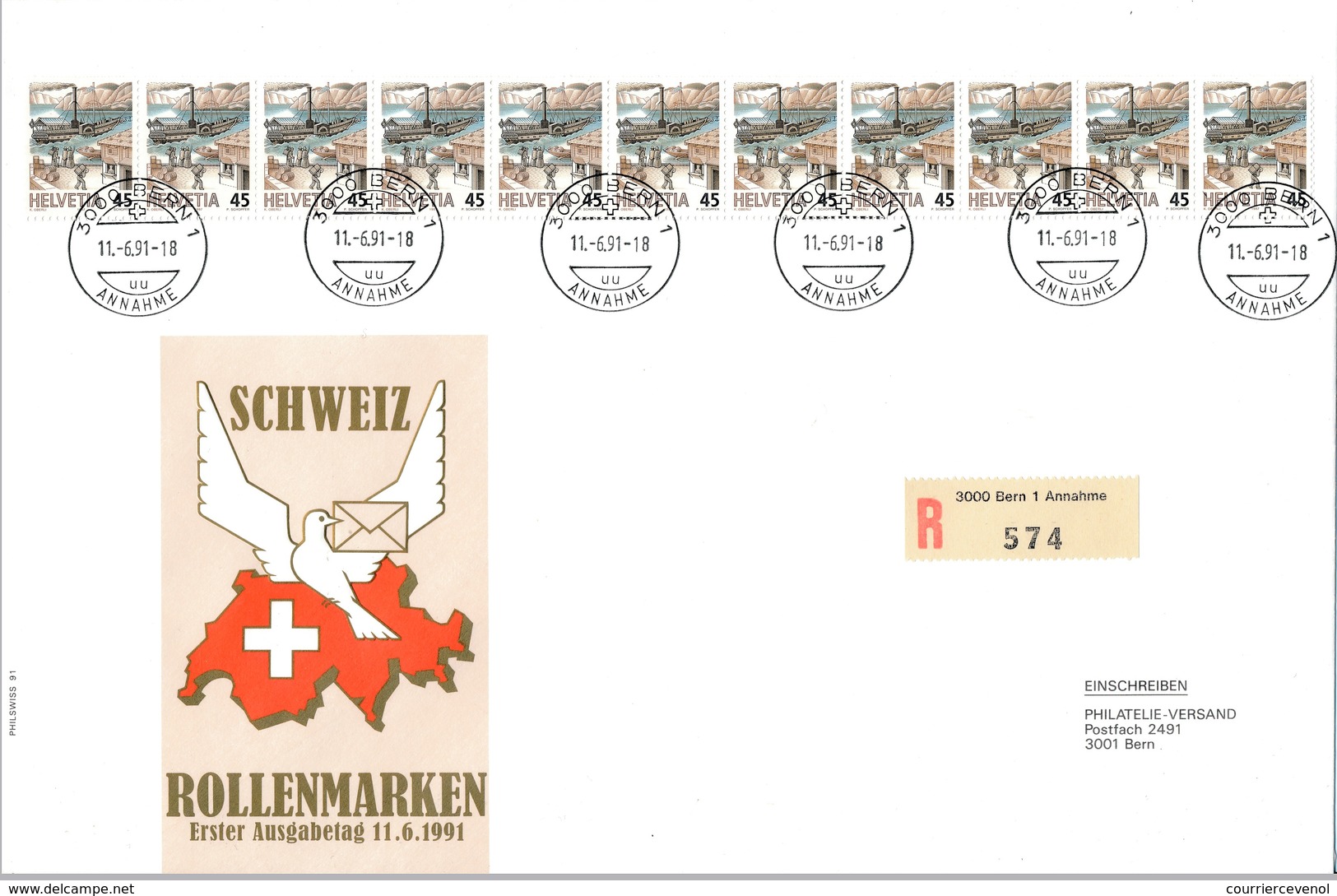 SUISSE - Rollenmarken 11er Streifen - FDC - Timbres Roulettes - BERN 11-06-1991 - FDC