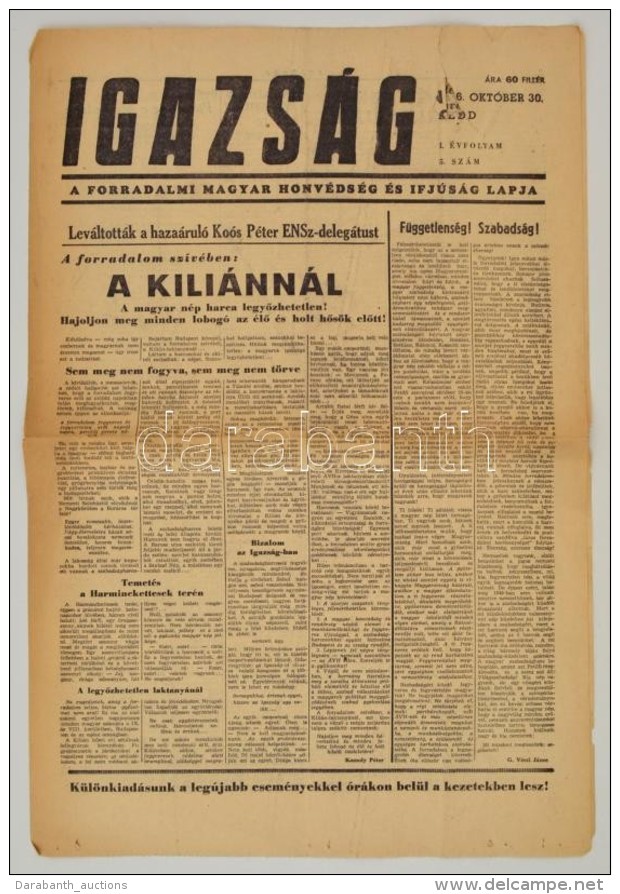 1956 Az Igazs&aacute;g, A Forradalmi Magyar Honv&eacute;ds&eacute;g &eacute;s Ifj&uacute;s&aacute;g Lapja... - Ohne Zuordnung