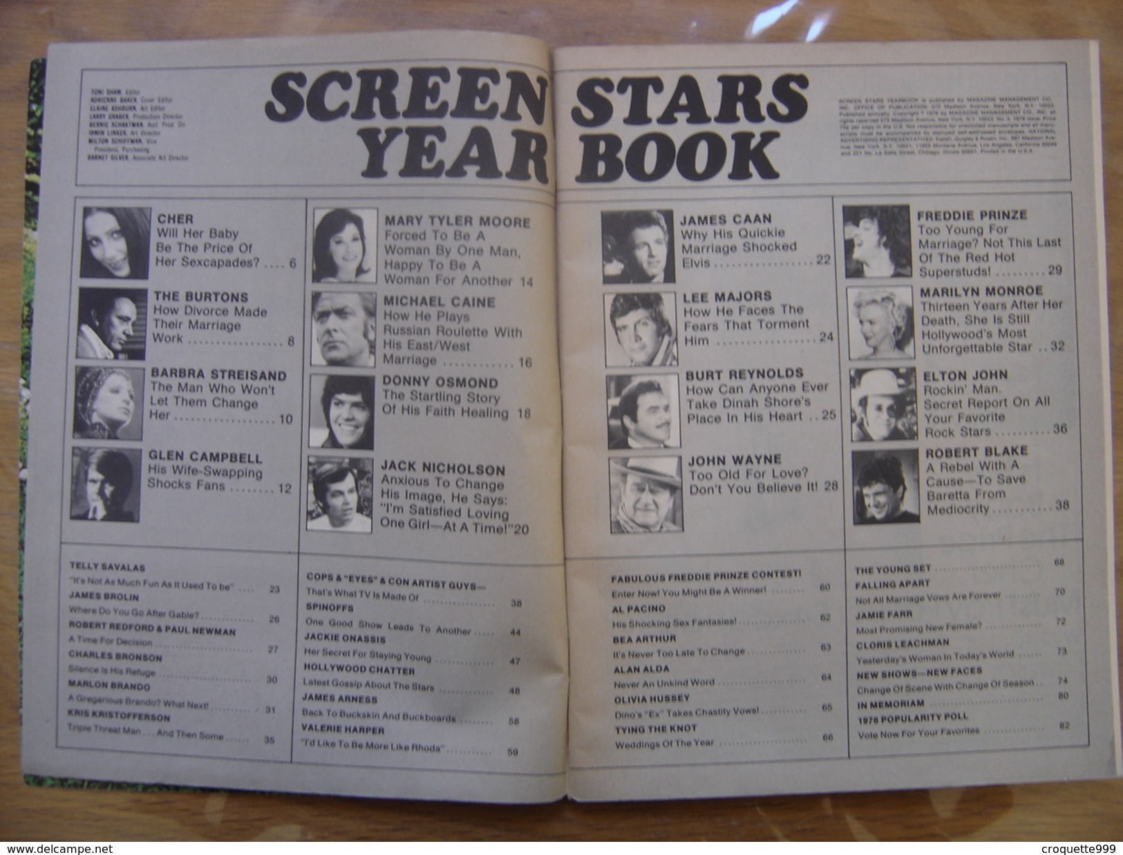 1976 SCREEN STARS YEARBOOK 3 Marilyn Monroe Jackie Nicholson SOMMAIRE EN PHOTO - Andere & Zonder Classificatie