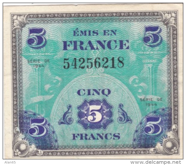 France #115a, 5 Francs 1944 Banknote Currency - 1944 Flagge/Frankreich