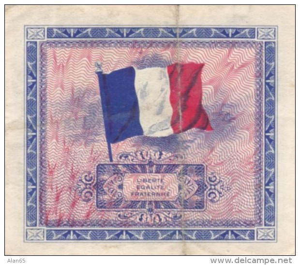 France #115a, 5 Francs 1944 Banknote Currency - 1944 Drapeau/France