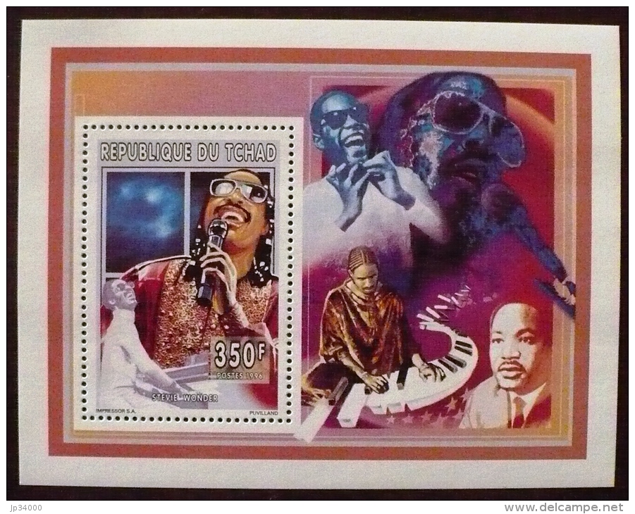 TCHAD Stevie Wonder,  Musique. BF De Luxe Du N° Yvert 578. Emis En 1996. ** MNH - Singers