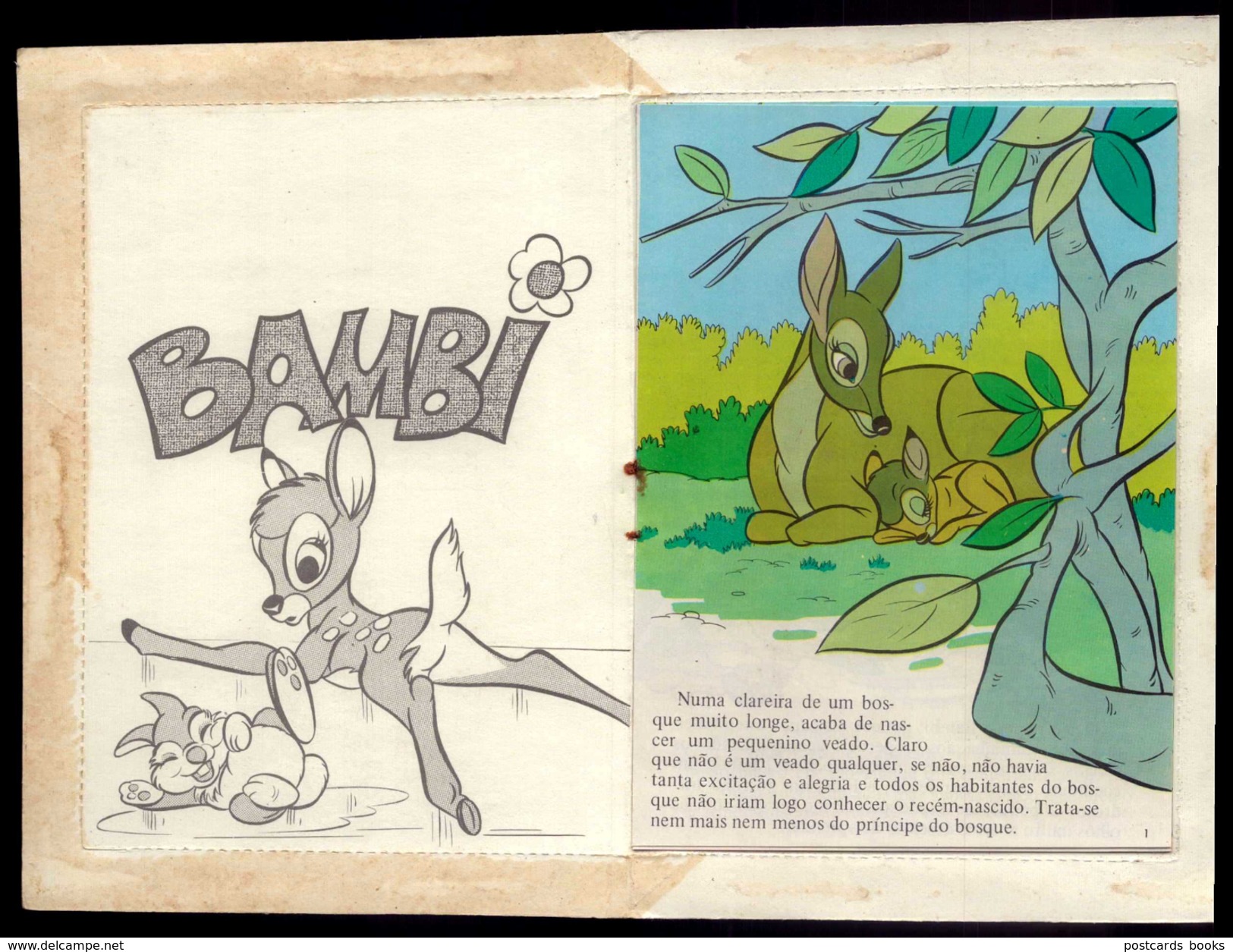 POSTAL Com LIVRO DISNEY Com BAMBI - Autorizado Pelos C.T.T. / CTT - Taxa De Carta. PORTUGAL Vintage Disney Postcard Book - Brieven En Documenten