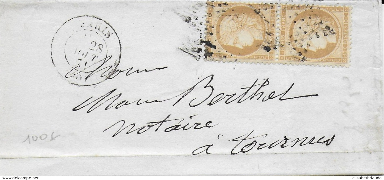 1871 - PAIRE 10c SIEGE Sur LETTRE De PARIS Pour TOURNUS (SAONE ET LOIRE) - - 1870 Assedio Di Parigi