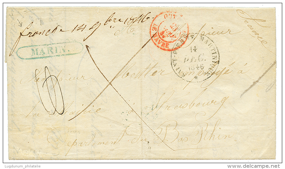 MARTINIQUE : 1846 Cachet Rare MARIN + "FRANCHE 14 9bre 1846" Sur Lettre Avec Texte De MARIN Pour La FRANCE. Superbe. - Other & Unclassified